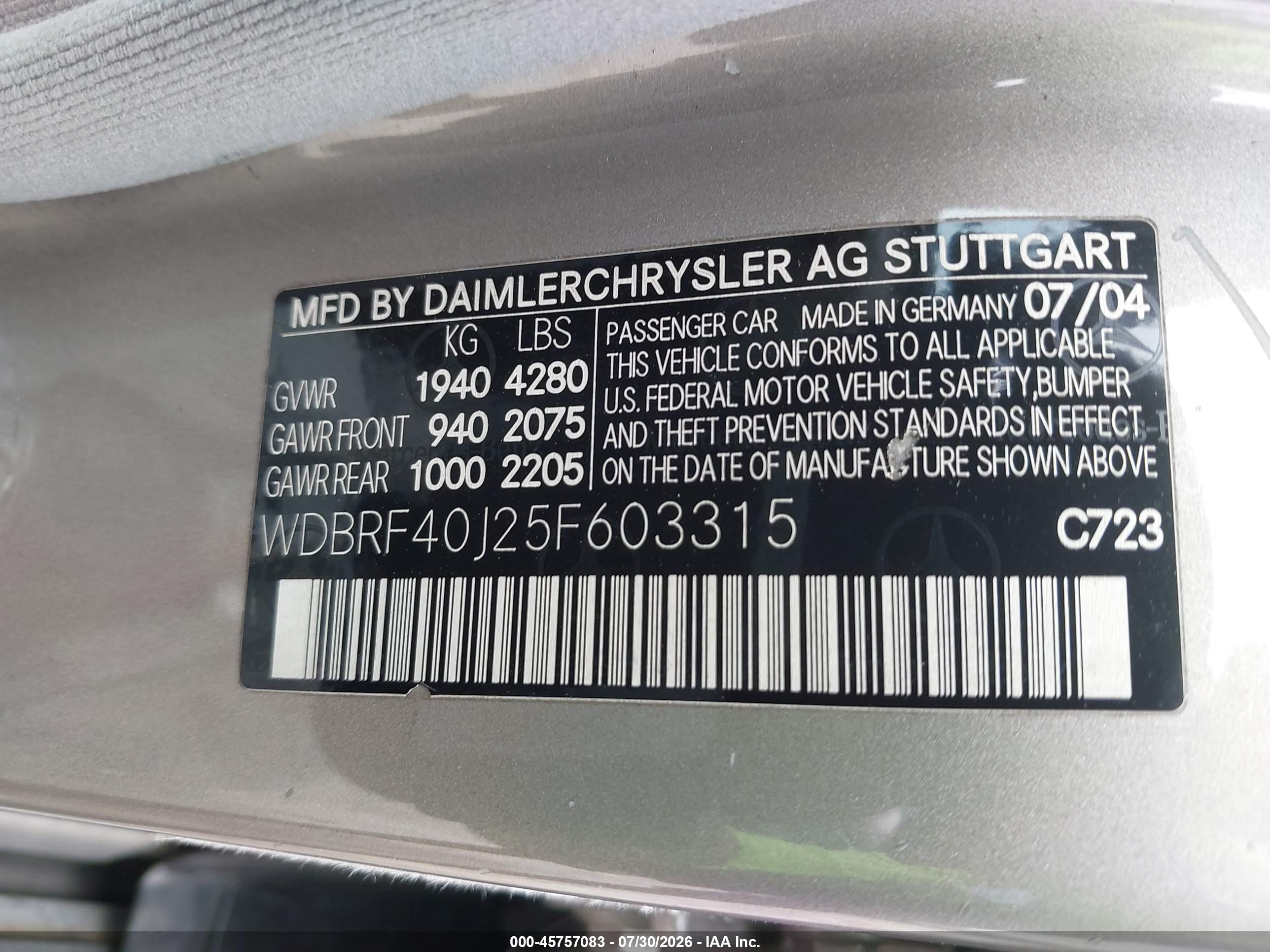 2005 Mercedes-benz C 230 Kompressor Sport Gold vin: WDBRF40J25F603315