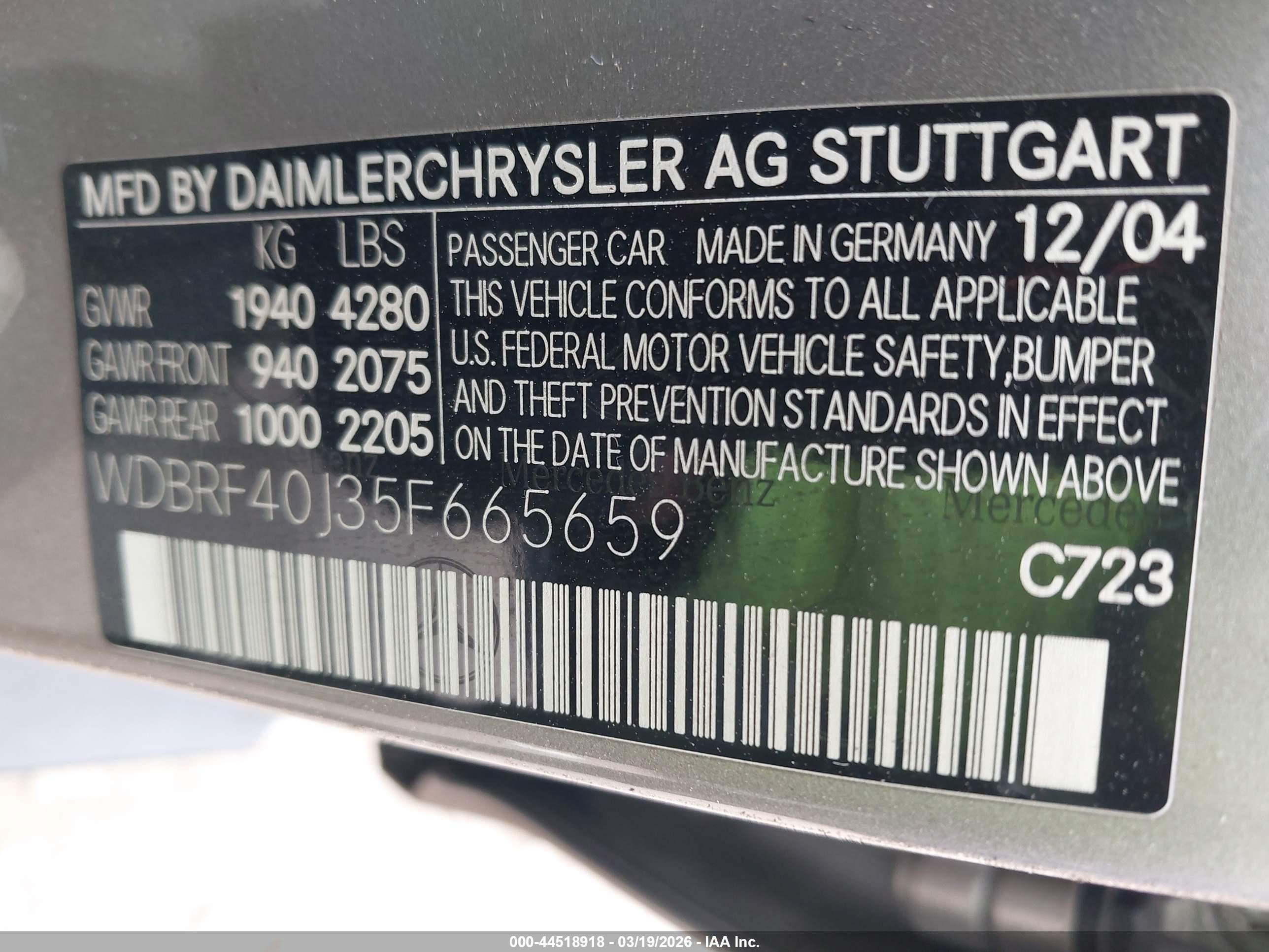 2005 Mercedes-benz C 230 Kompressor Sport Gold vin: WDBRF40J35F665659