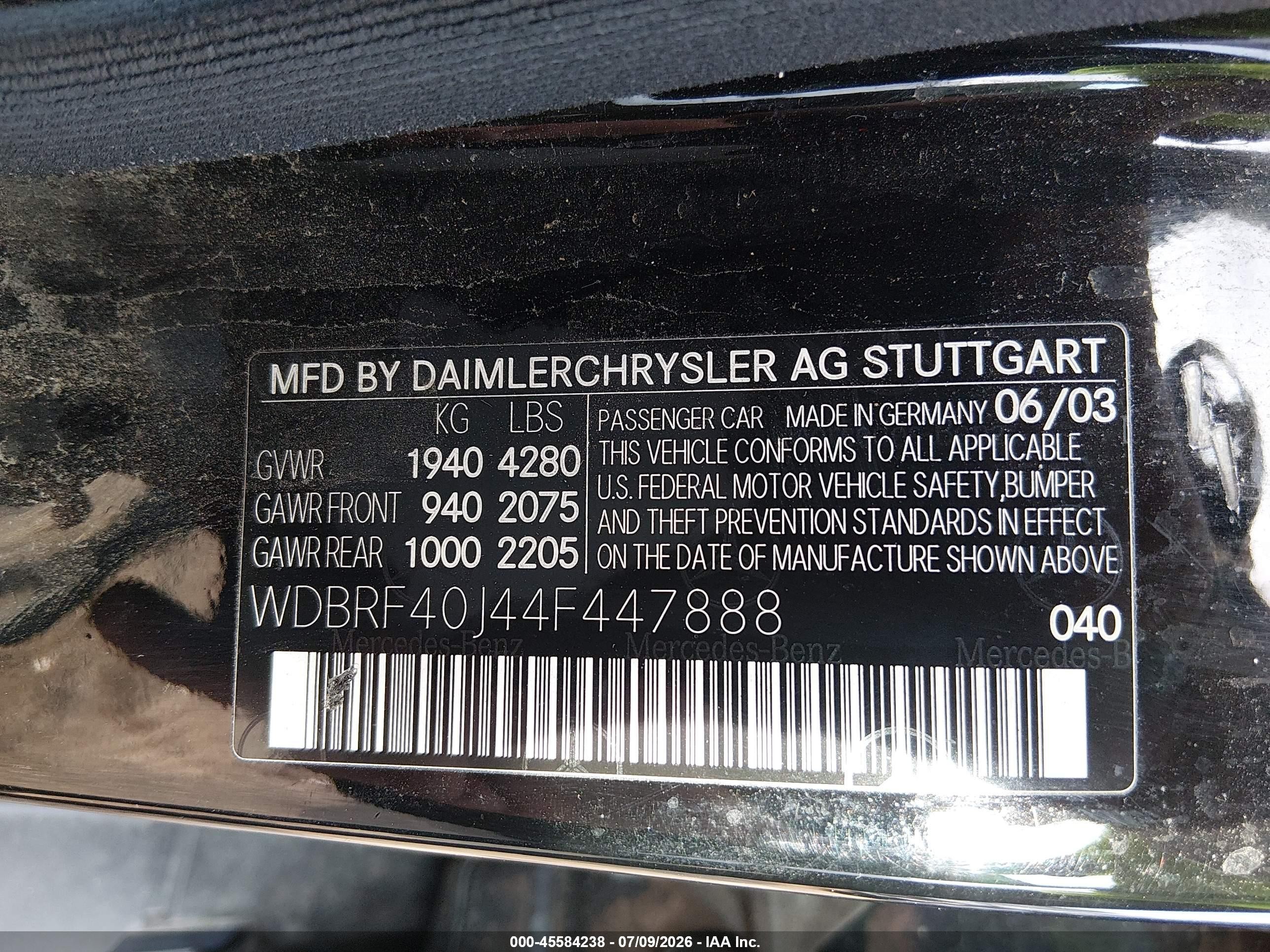 2004 Mercedes-benz C 230 Kompressor Sport/sport Черный vin: WDBRF40J44F447888