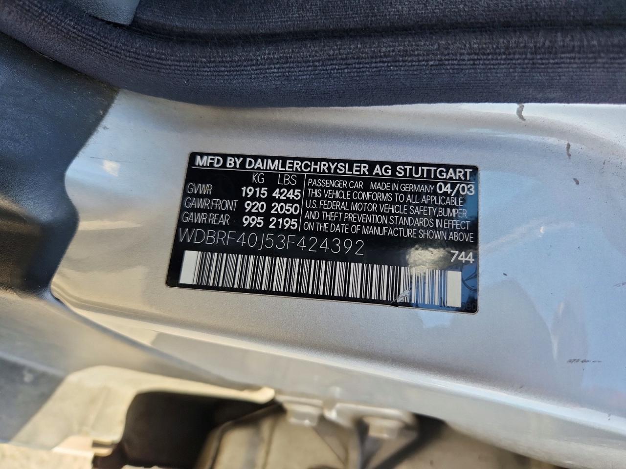 2003 Mercedes-benz C 230k Sport Sedan Серебряный vin: WDBRF40J53F424392