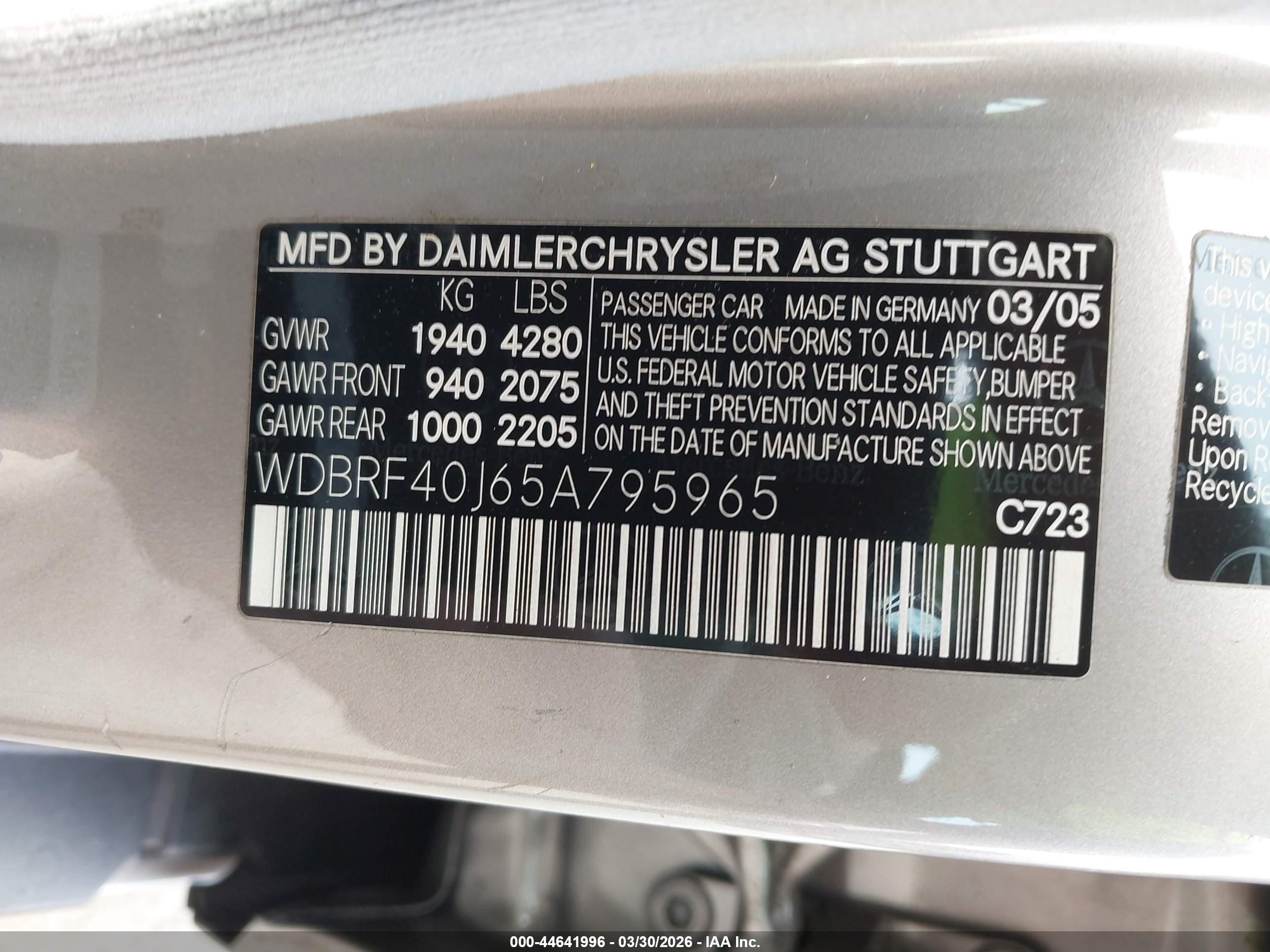 2005 Mercedes-benz C 230 Kompressor Sport Silver vin: WDBRF40J65A795965
