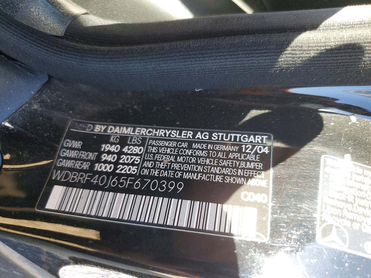 2005 Mercedes-benz C 230k Sport Sedan Black vin: WDBRF40J65F670399