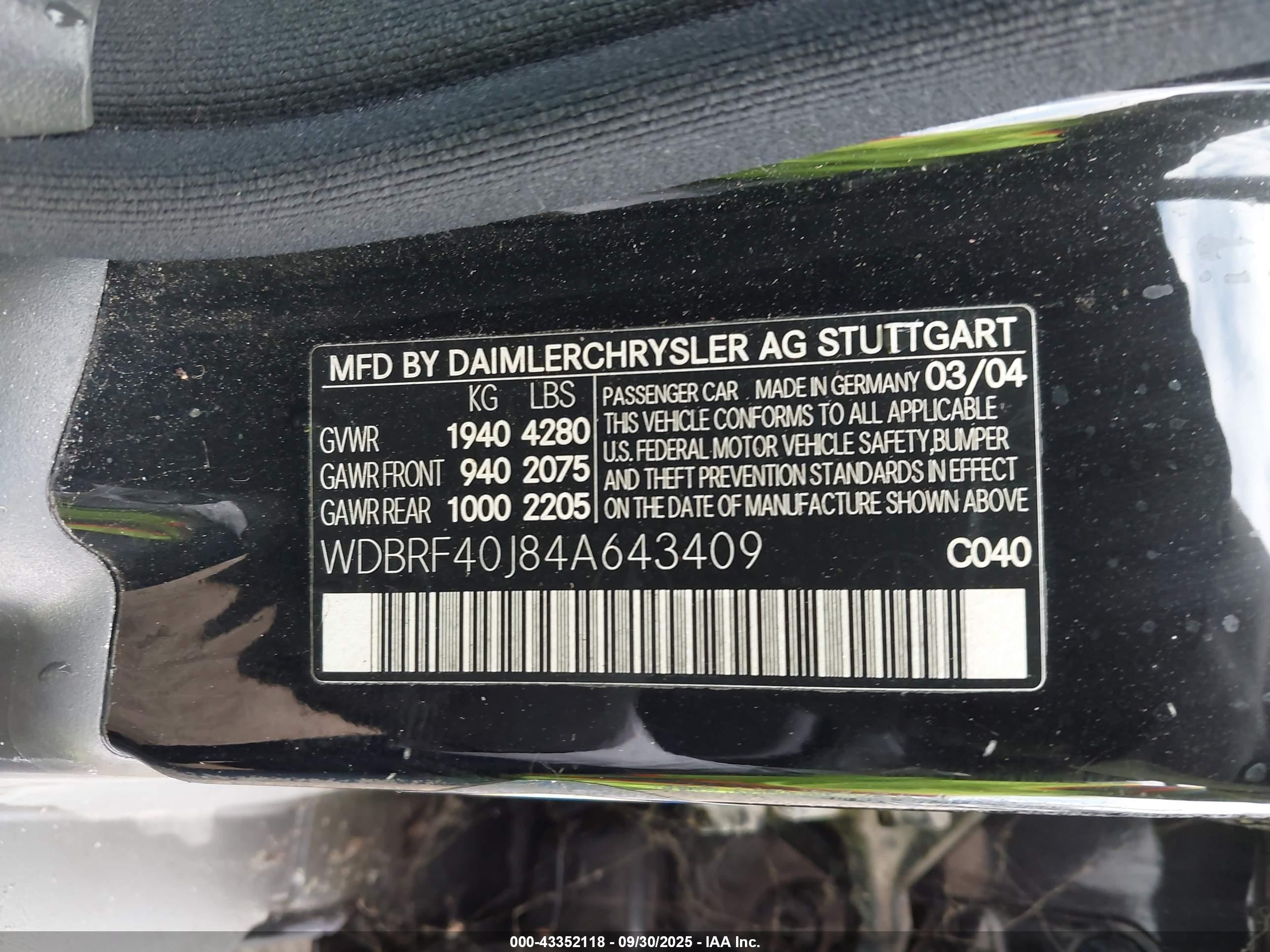 2004 Mercedes-benz C 230 Kompressor Sport/sport Черный vin: WDBRF40J84A643409
