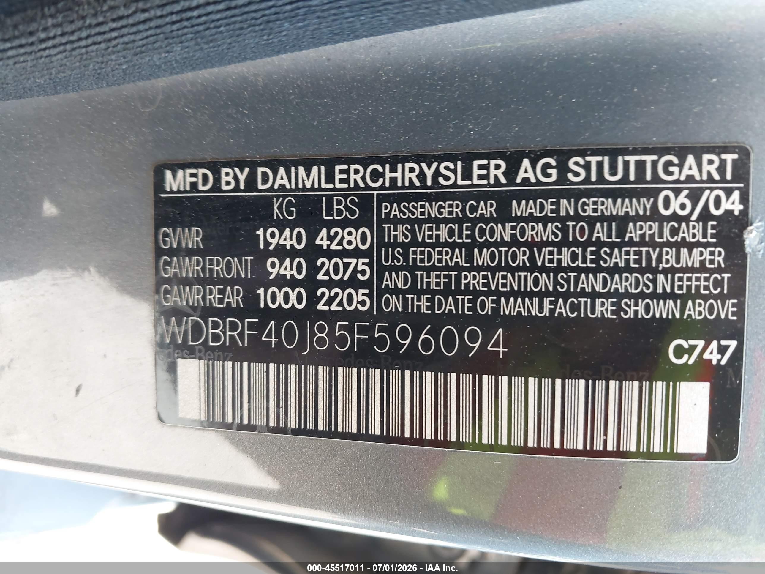2005 Mercedes-benz C 230 Kompressor Sport Blue vin: WDBRF40J85F596094