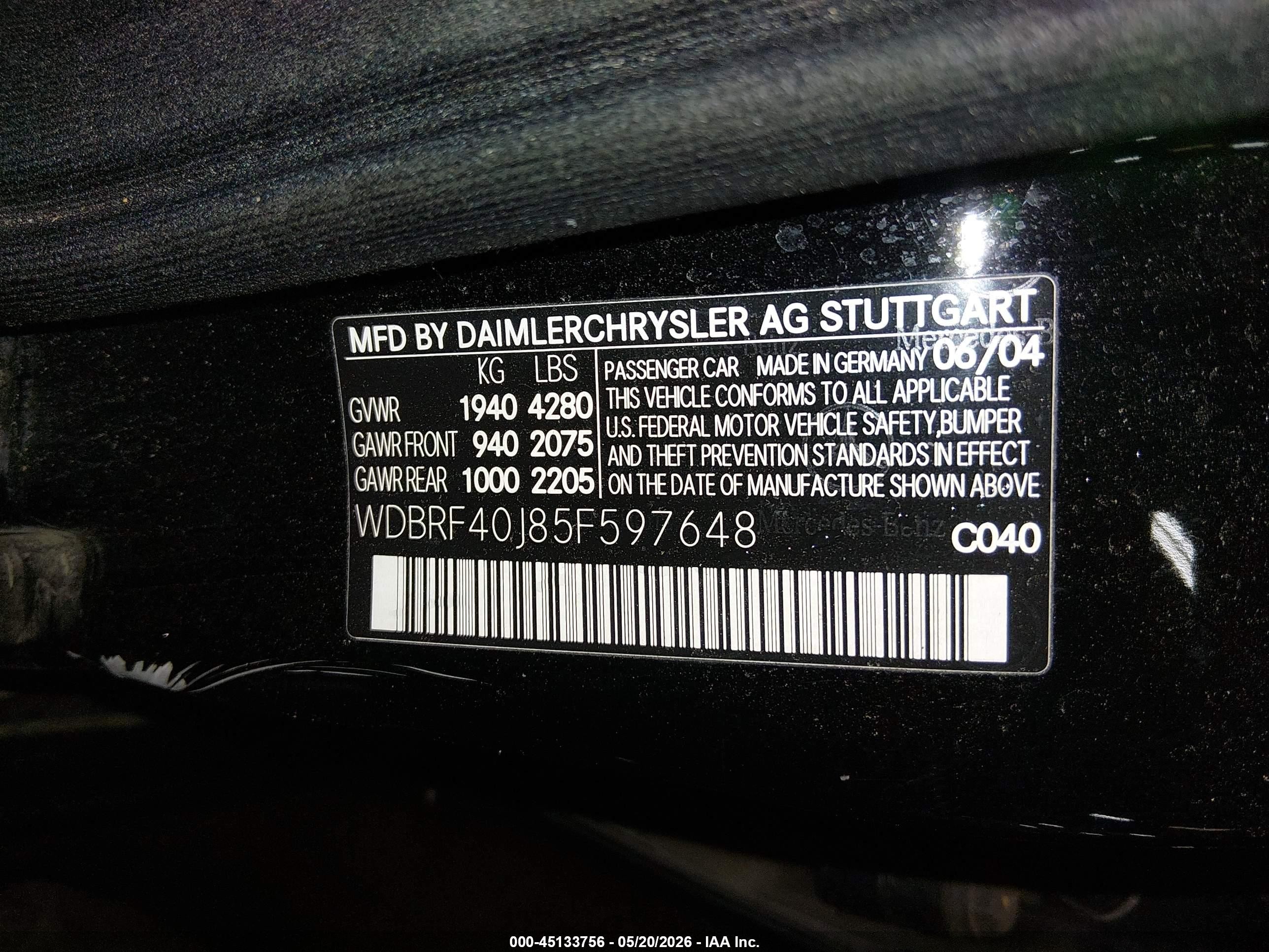 2005 Mercedes-benz C 230 Kompressor Sport Black vin: WDBRF40J85F597648