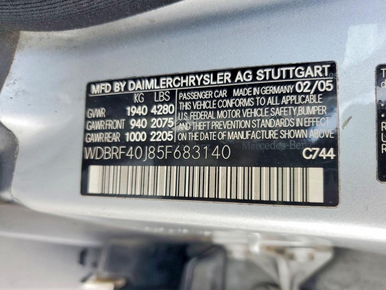 2005 Mercedes-benz C 230k Sport Sedan Silver vin: WDBRF40J85F683140