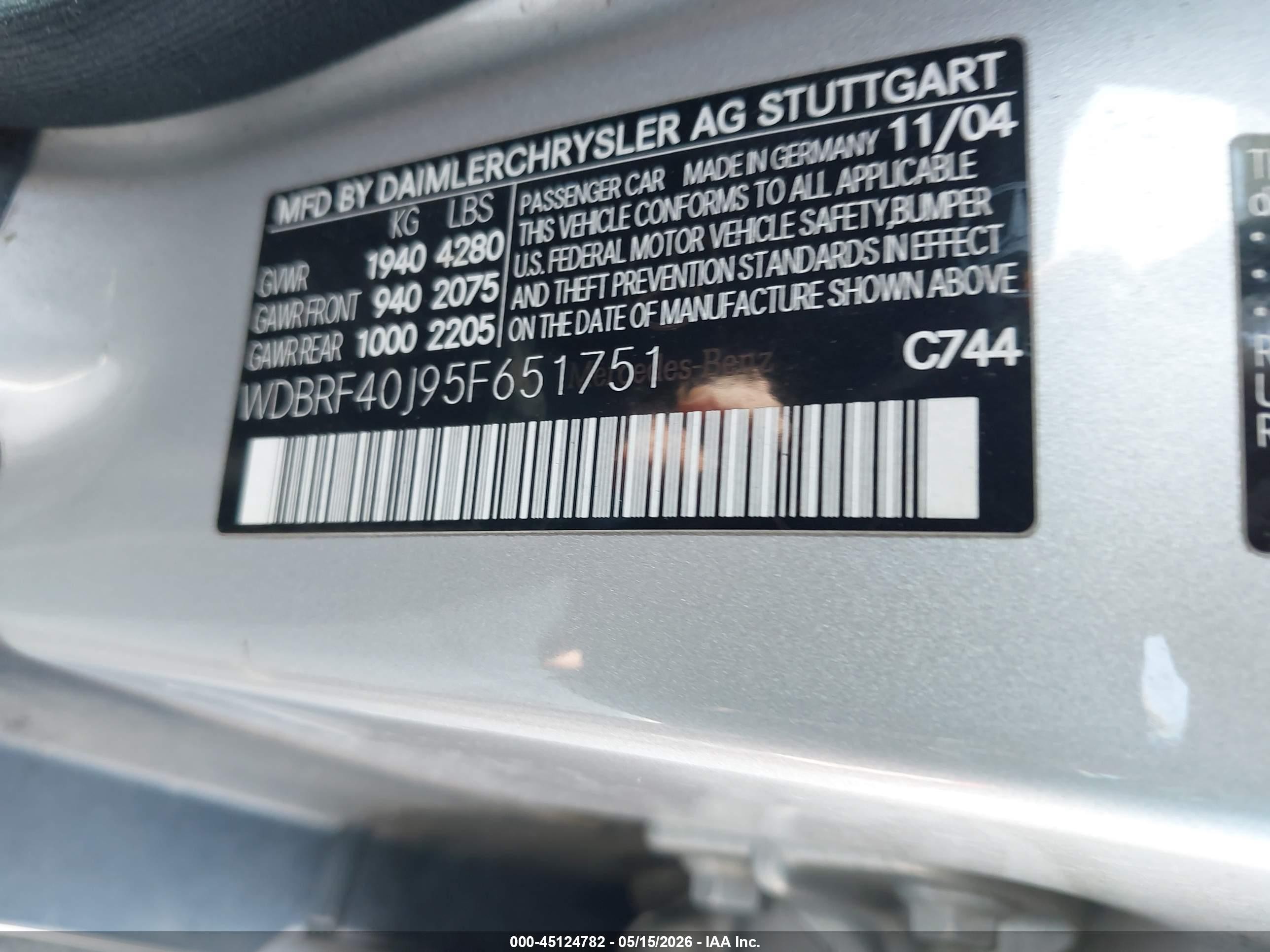 2005 Mercedes-benz C 230 Kompressor Sport White vin: WDBRF40J95F651751