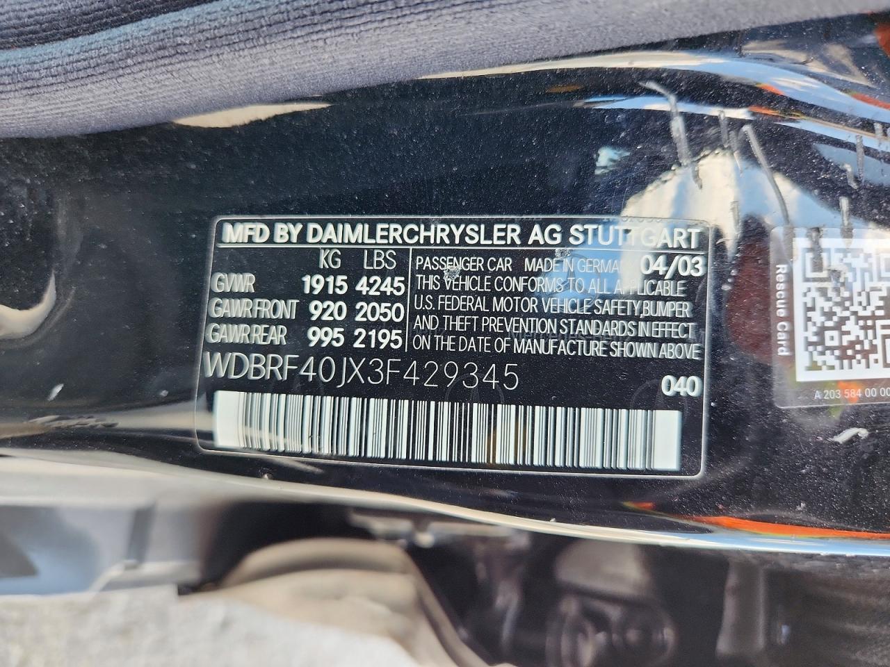 2003 Mercedes-benz C 230k Sport Sedan Black vin: WDBRF40JX3F429345