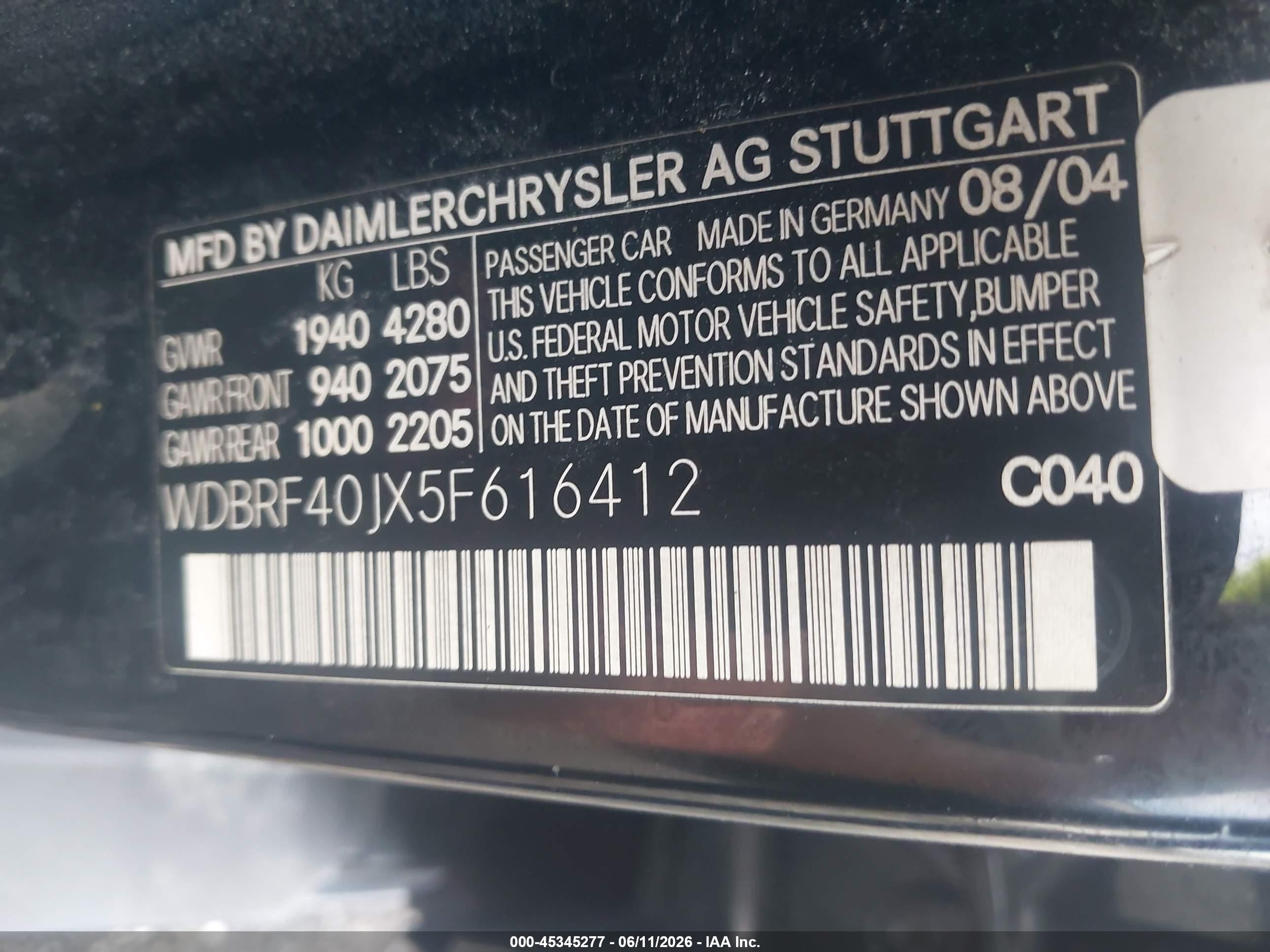 2005 Mercedes-benz C 230 Kompressor Sport Black vin: WDBRF40JX5F616412