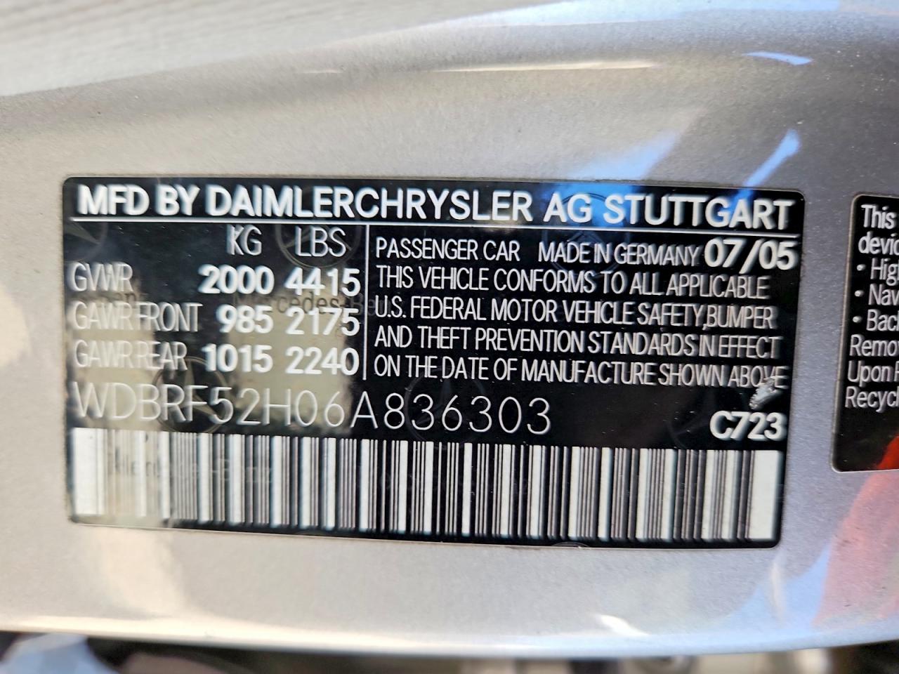 2006 Mercedes-benz C 230 Gray vin: WDBRF52H06A836303