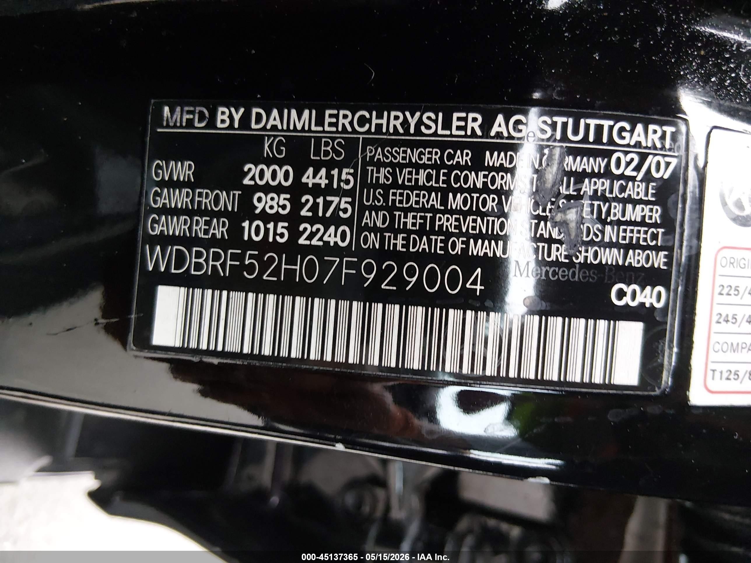 2007 Mercedes-benz C 230 Sport Black vin: WDBRF52H07F929004