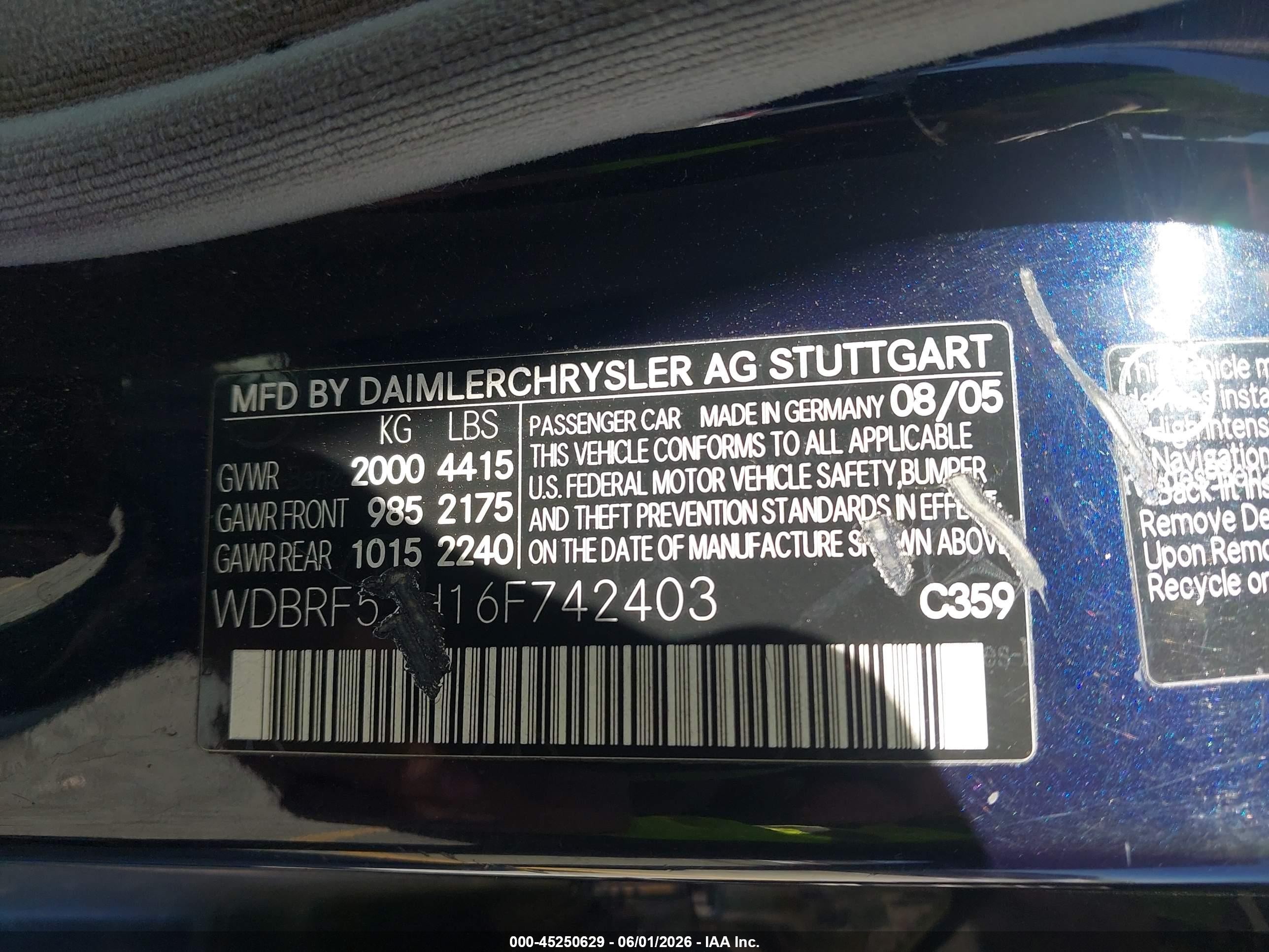 2006 Mercedes-benz C-class Sport Blue vin: WDBRF52H16F742403