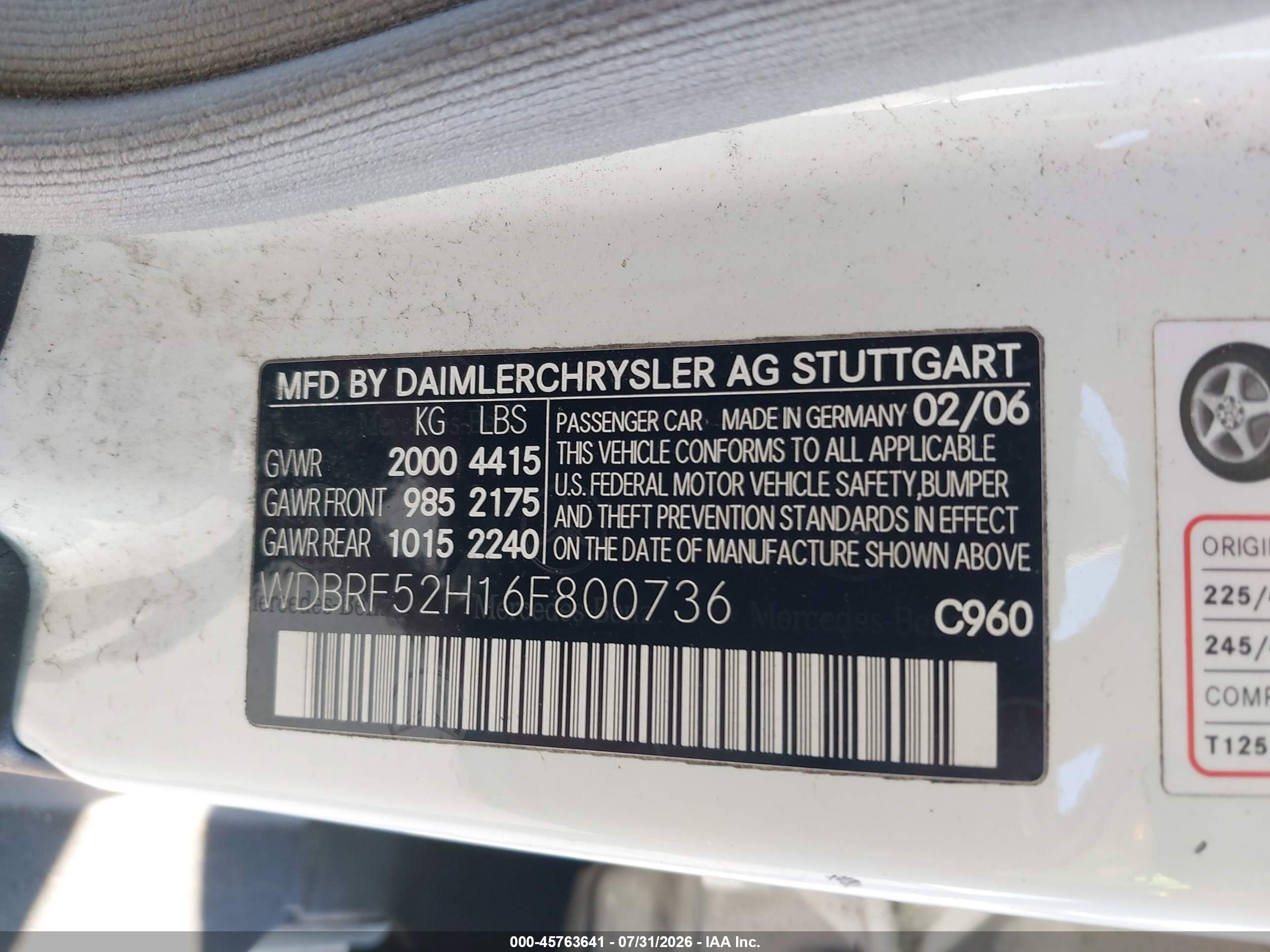 2006 Mercedes-benz C 230 Sport White vin: WDBRF52H16F800736