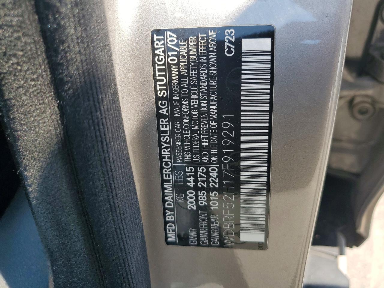 2007 Mercedes-benz C 230 Silver vin: WDBRF52H17F919291