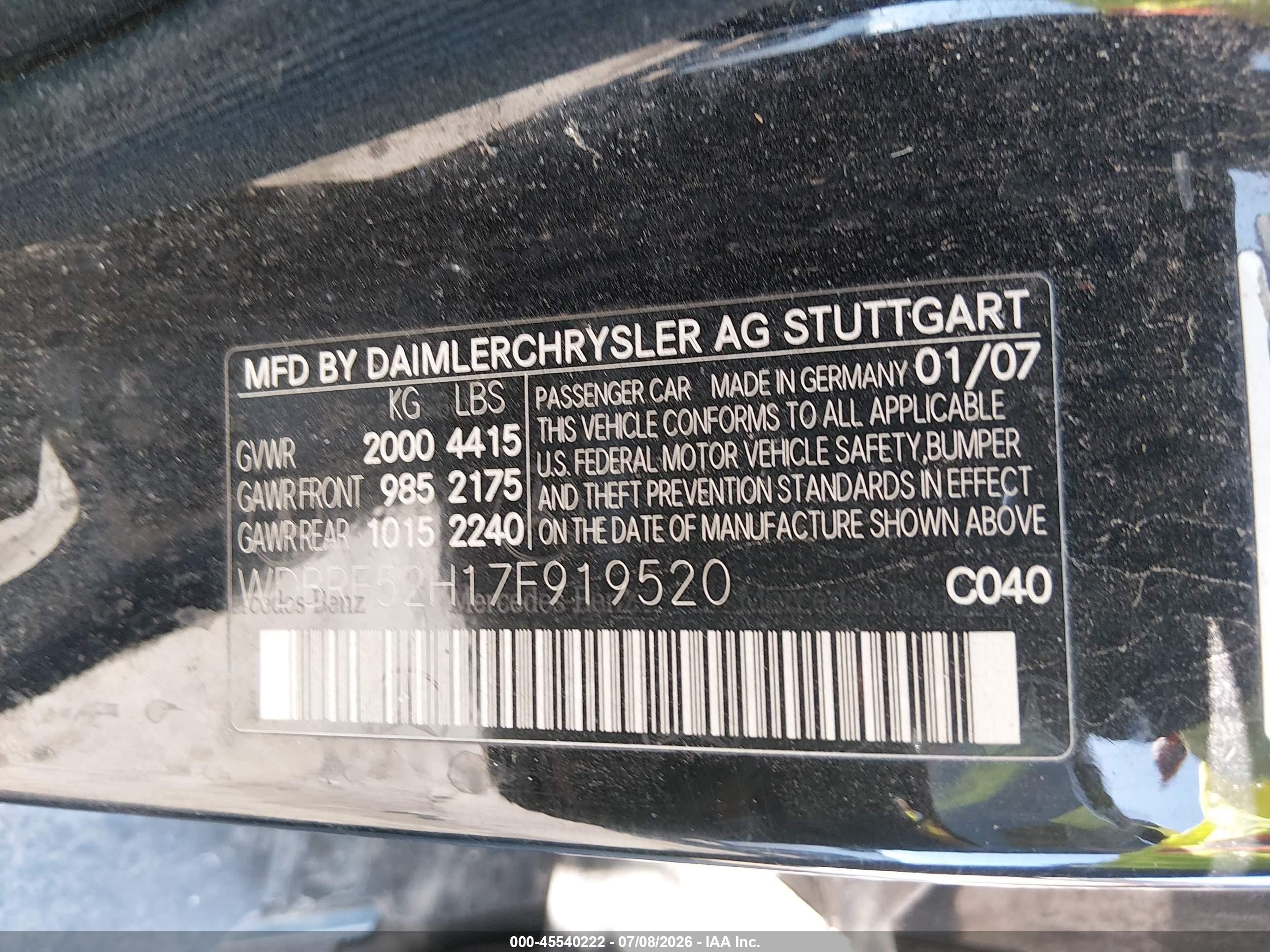 2007 Mercedes-benz C 230 Sport Black vin: WDBRF52H17F919520