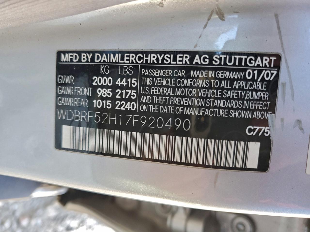 2007 Mercedes-benz C 230 Серебряный vin: WDBRF52H17F920490