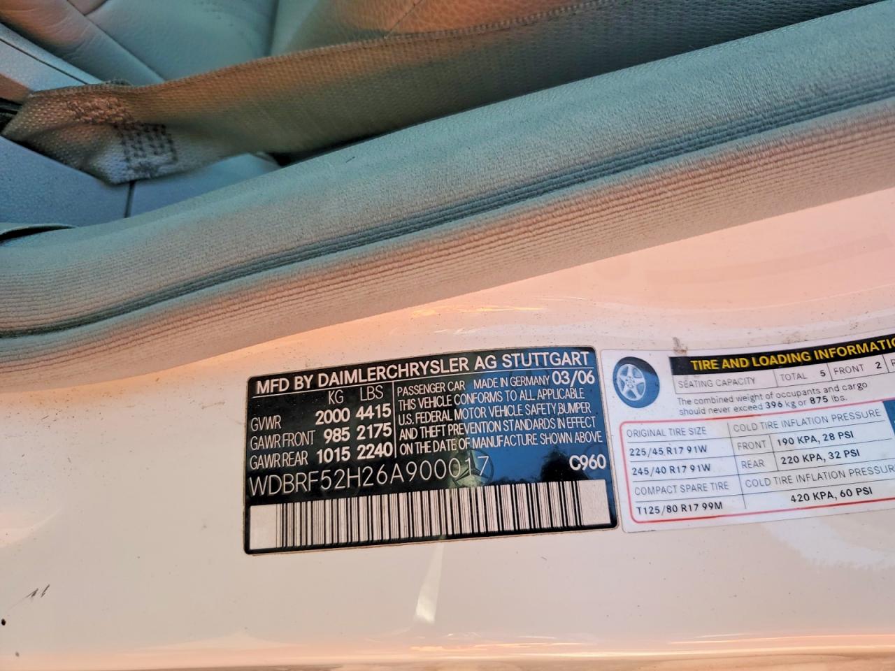 2006 Mercedes-benz C 230 Белый vin: WDBRF52H26A900017