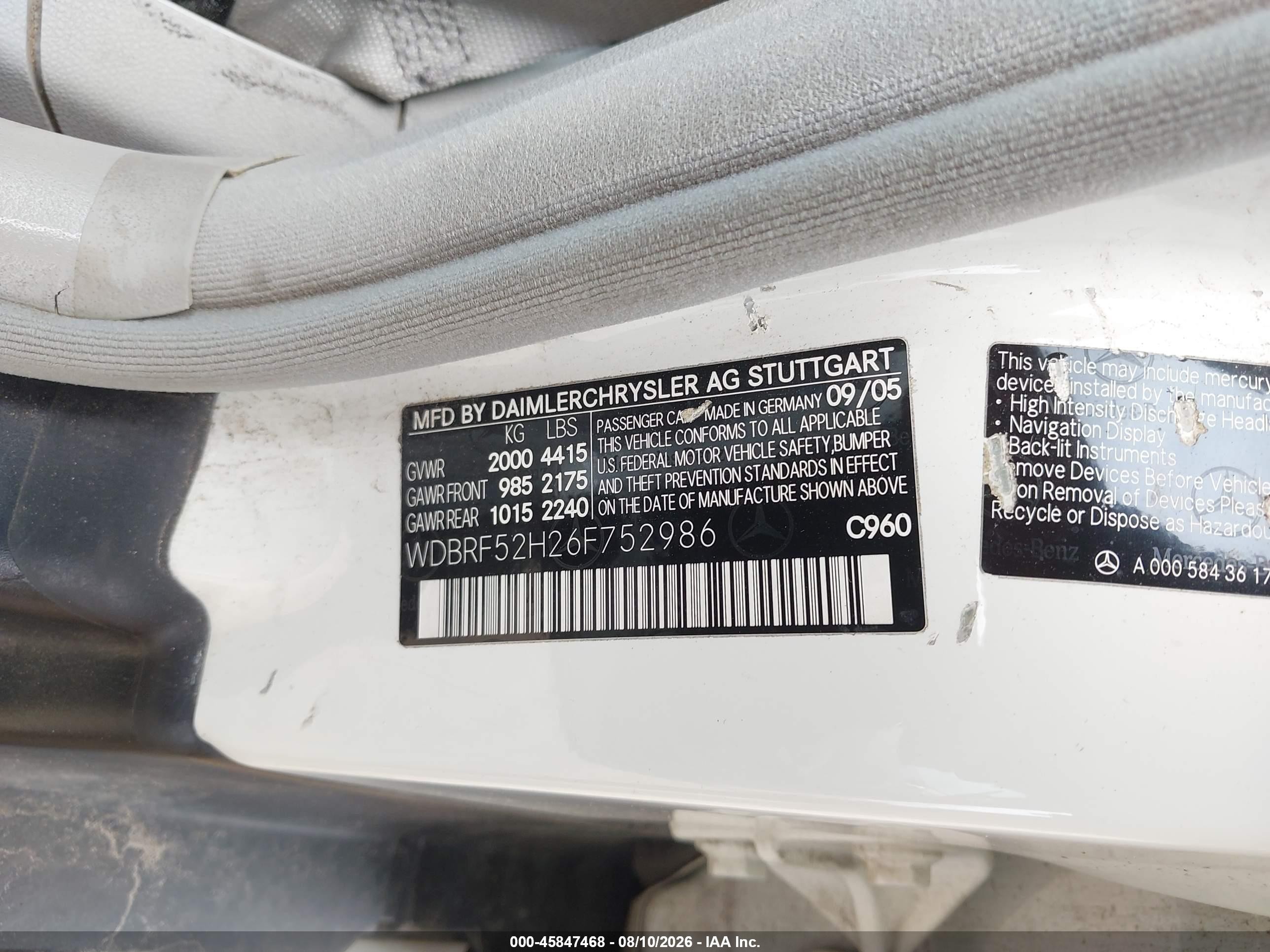 2006 Mercedes-benz C 230 Sport White vin: WDBRF52H26F752986