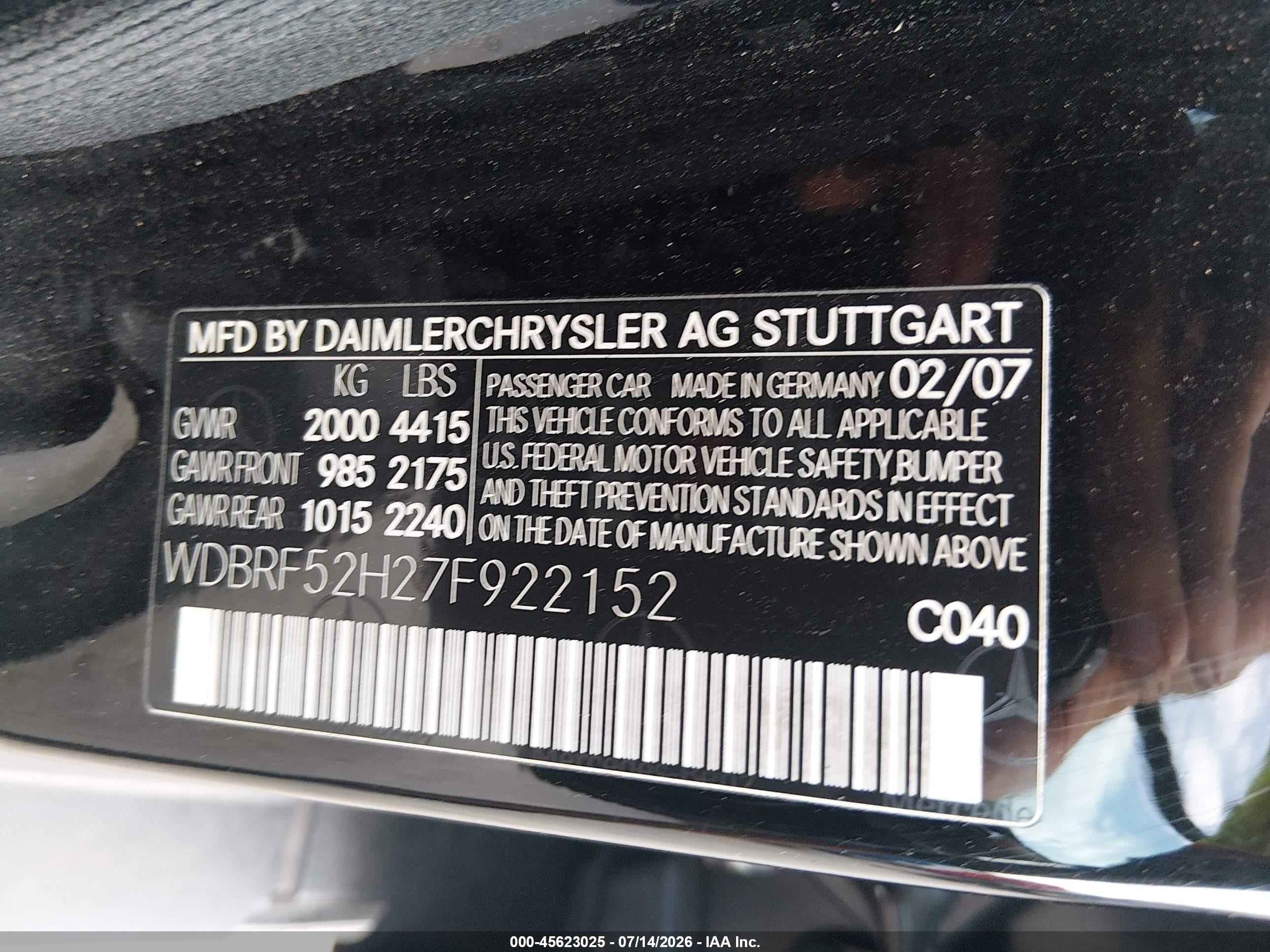 2007 Mercedes-benz C 230 Sport Black vin: WDBRF52H27F922152
