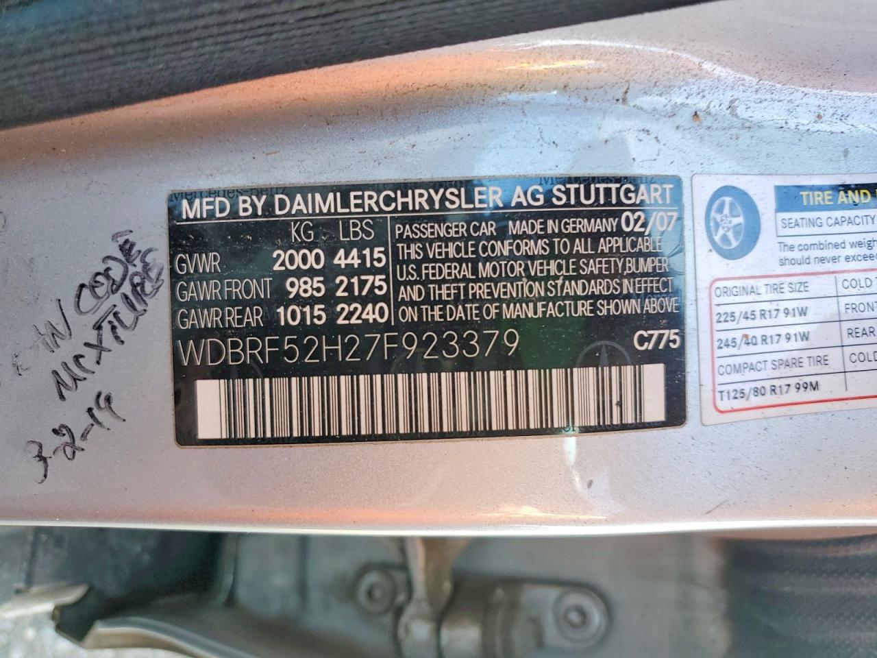 2007 Mercedes-benz C 230 Серебряный vin: WDBRF52H27F923379
