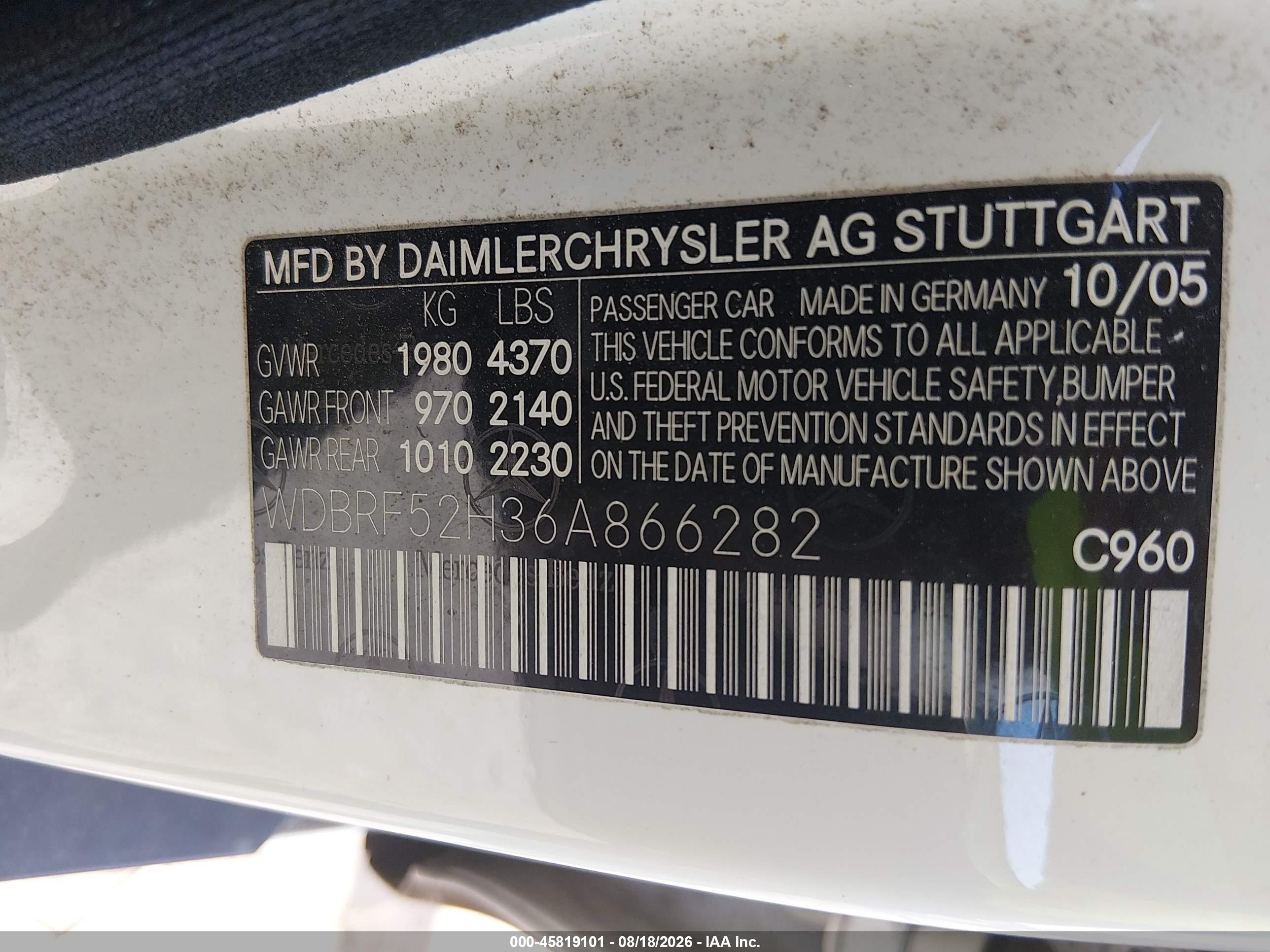 2006 Mercedes-benz C 230 Sport White vin: WDBRF52H36A866282