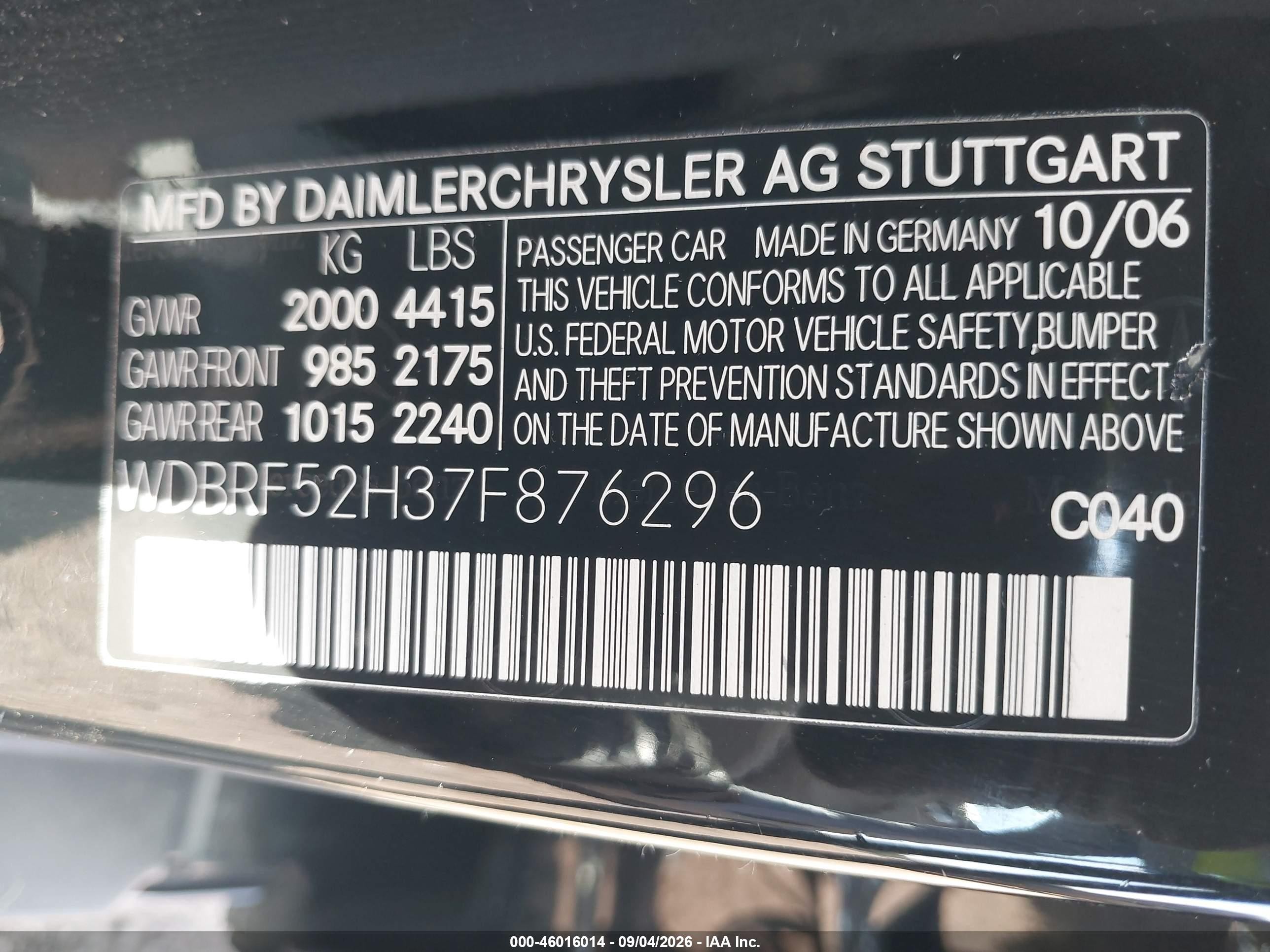 2007 Mercedes-benz C 230 Sport Черный vin: WDBRF52H37F876296