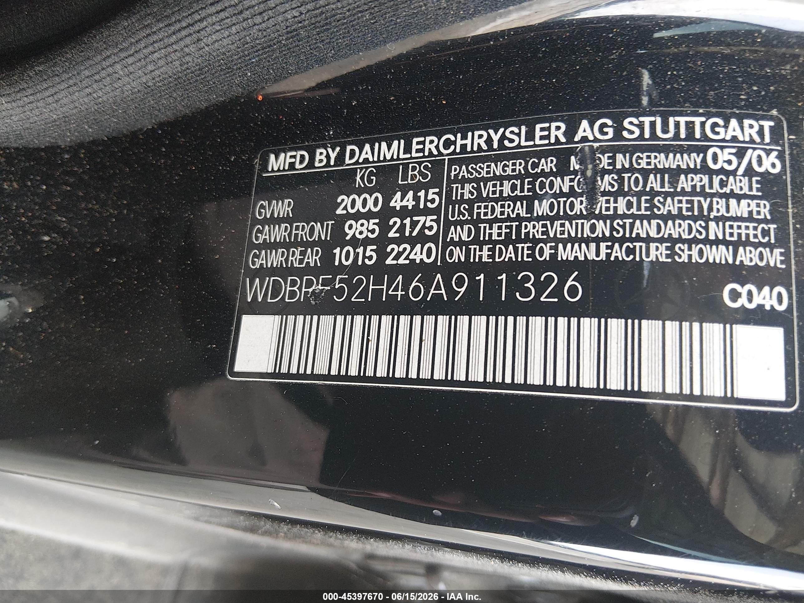 2006 Mercedes-benz C 230 Sport Black vin: WDBRF52H46A911326