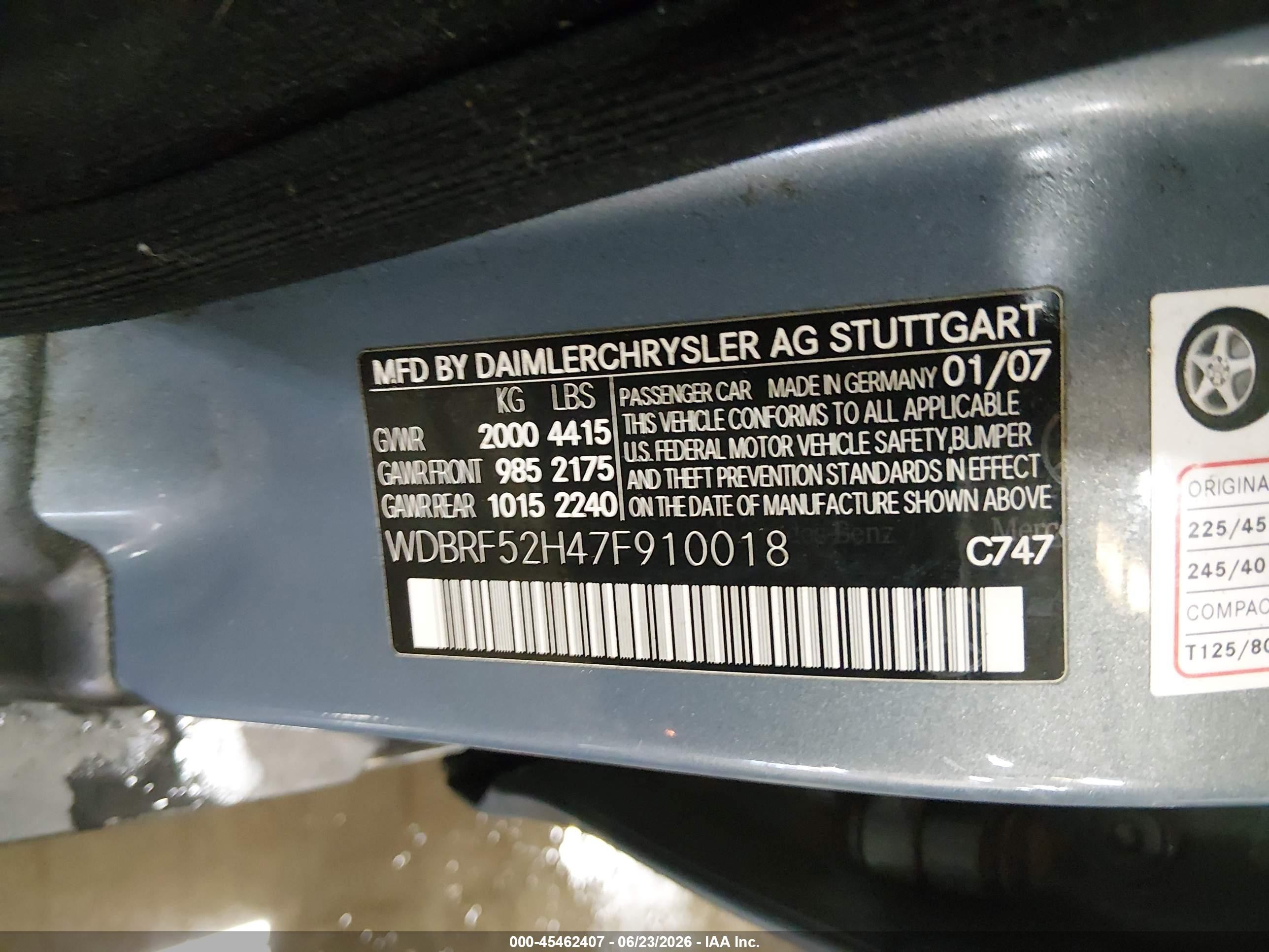 2007 Mercedes-benz C 230 Sport Light Blue vin: WDBRF52H47F910018