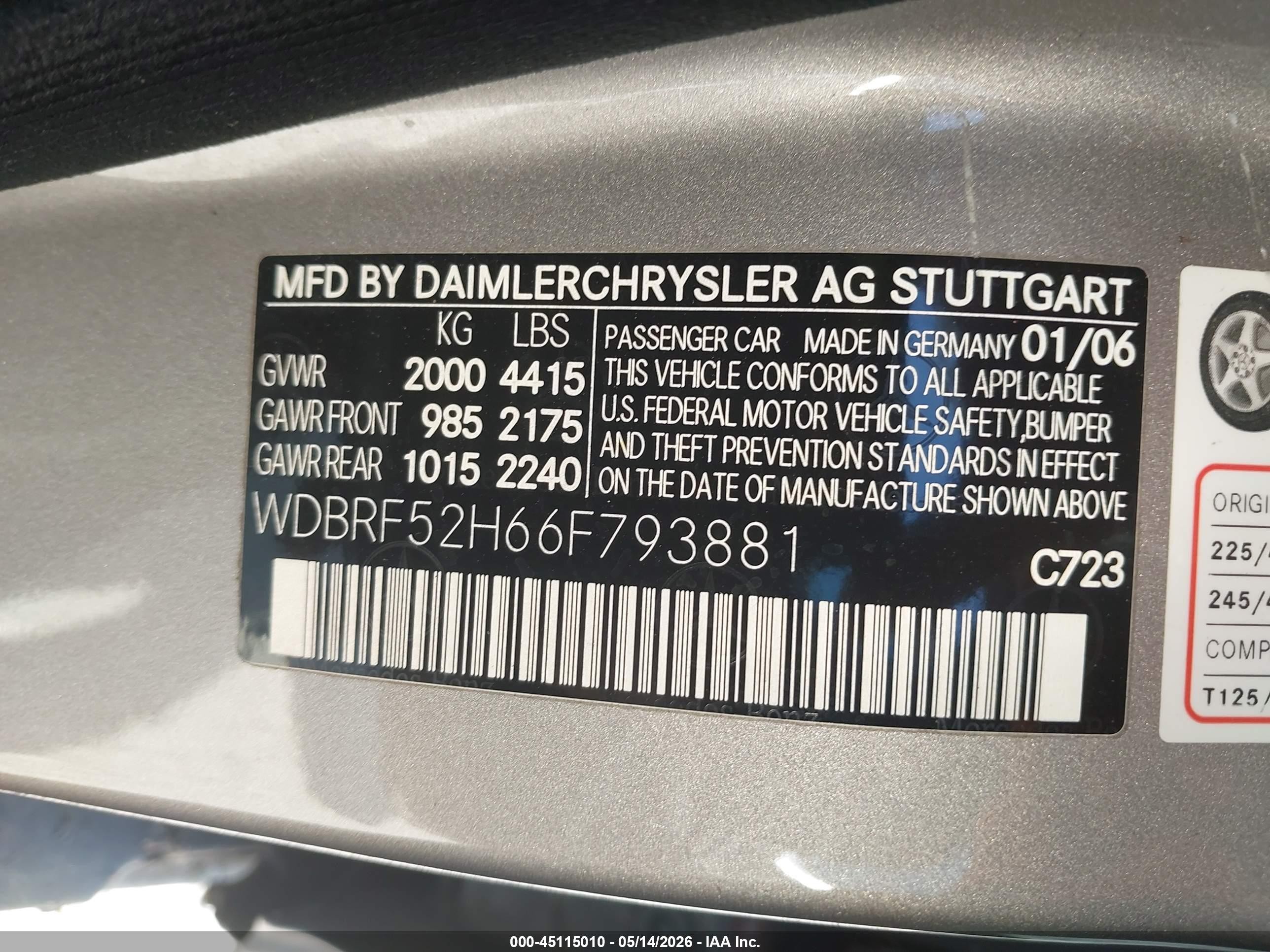 2006 Mercedes-benz C-class Sport Silver vin: WDBRF52H66F793881