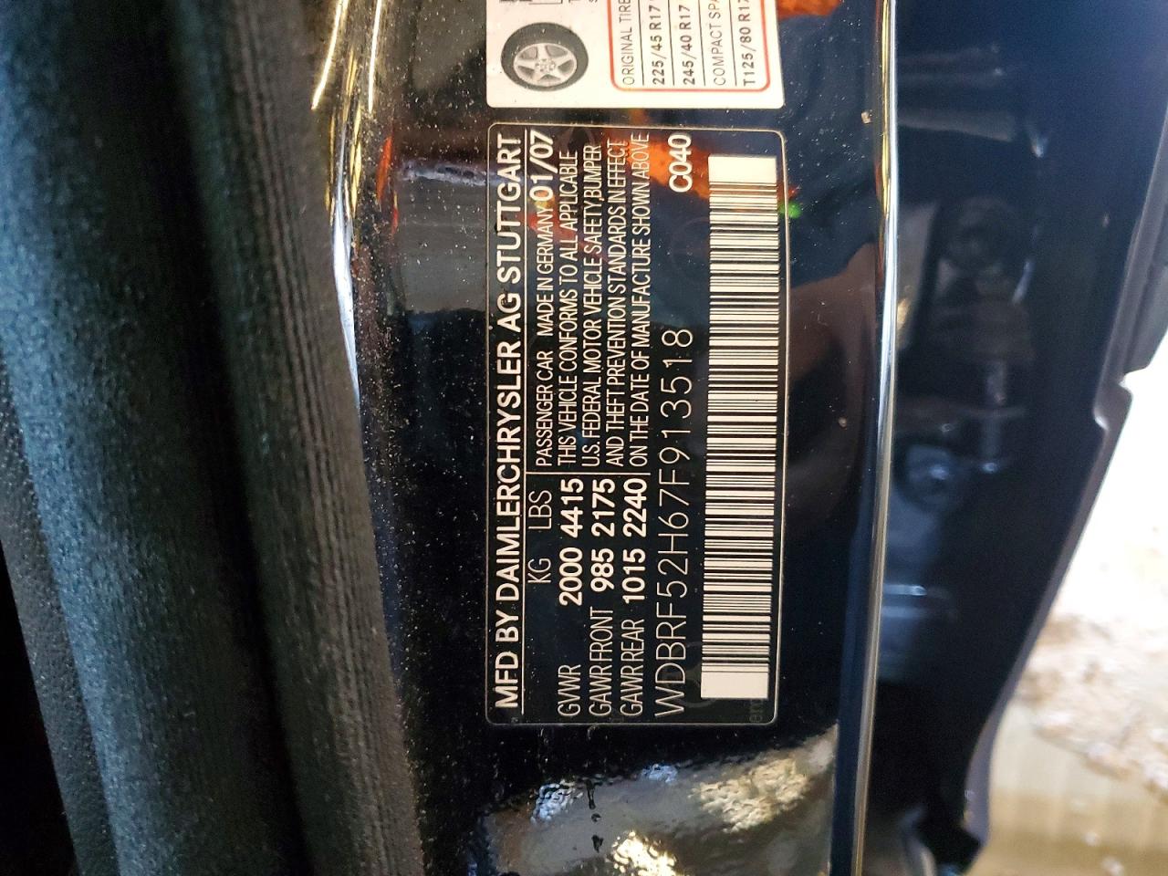 2007 Mercedes-benz C 230 Черный vin: WDBRF52H67F913518