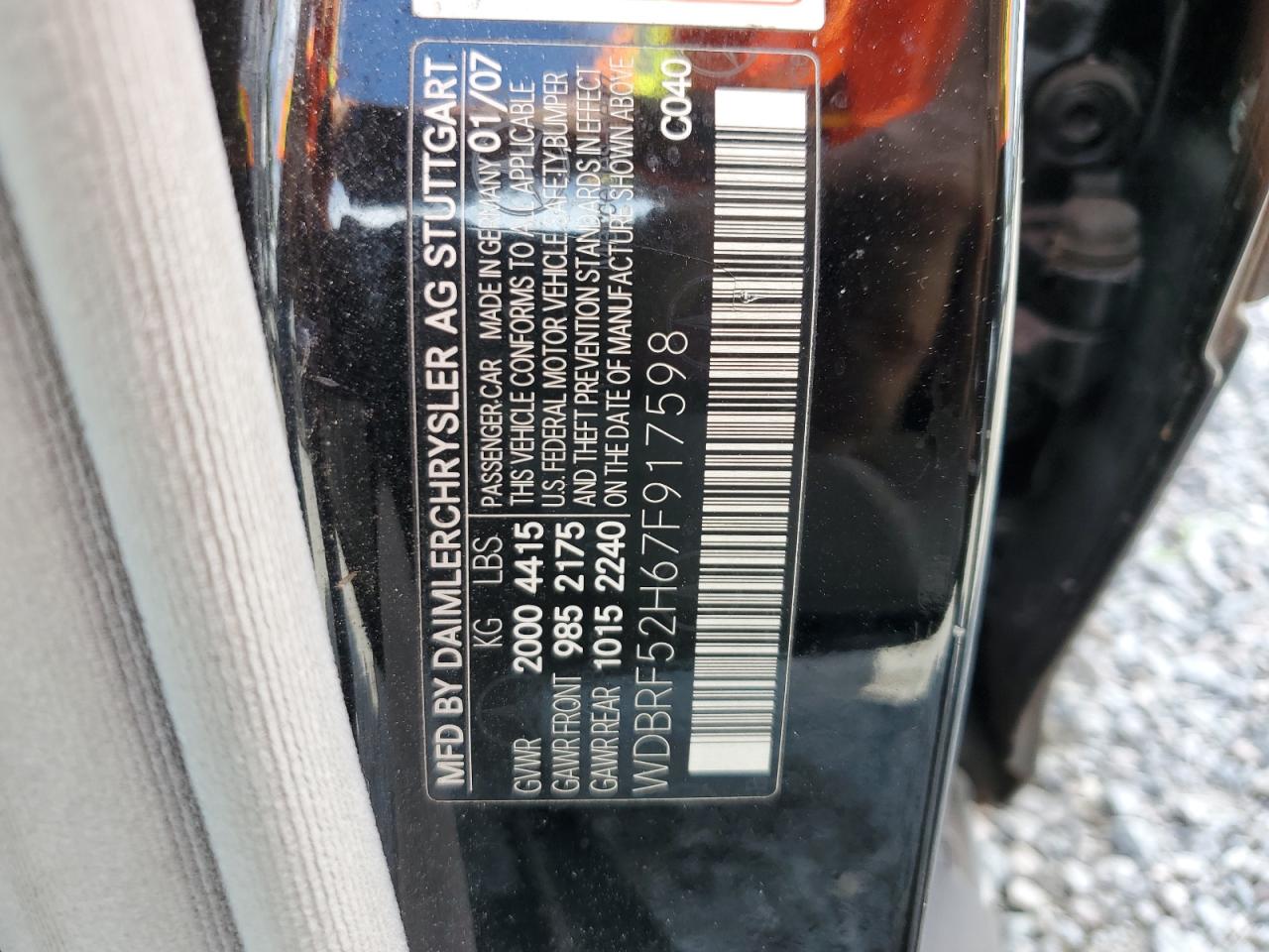 2007 Mercedes-benz C 230 Black vin: WDBRF52H67F917598