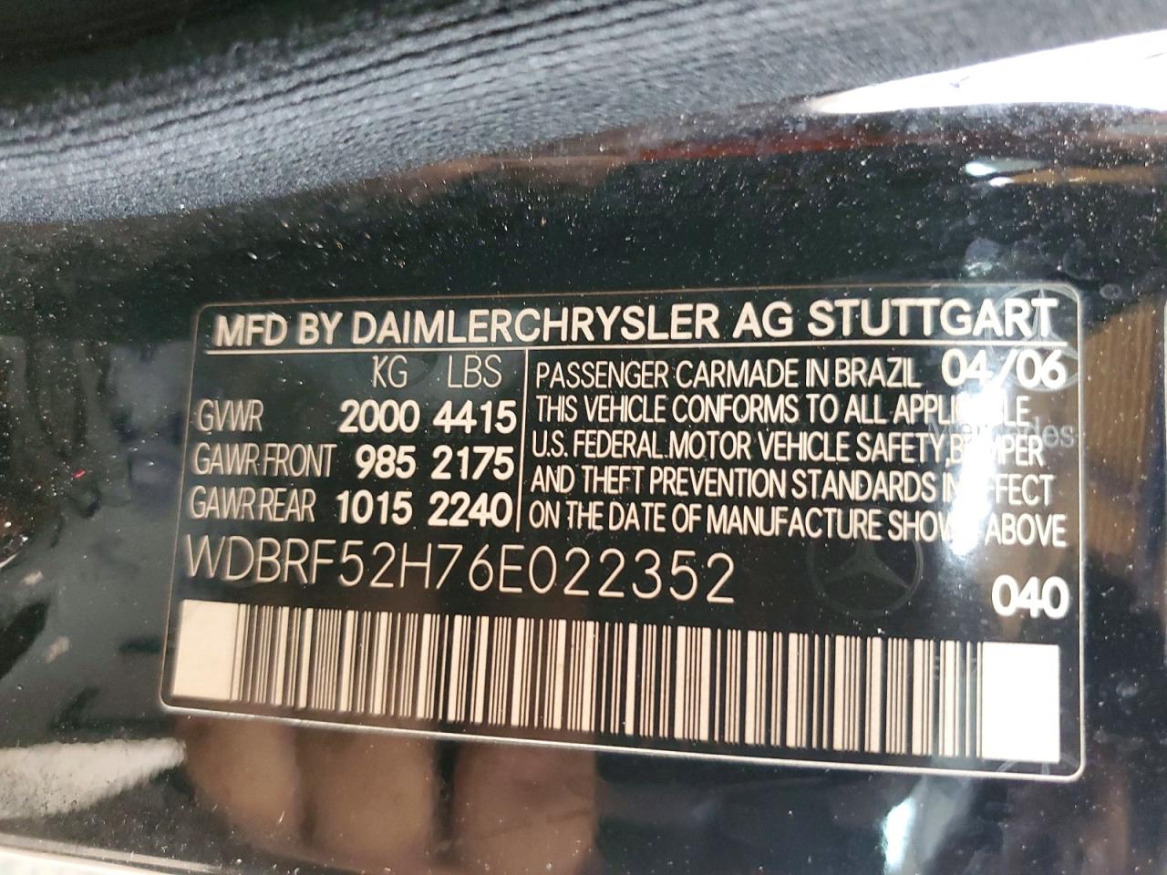 2006 Mercedes-benz C 230 Black vin: WDBRF52H76E022352