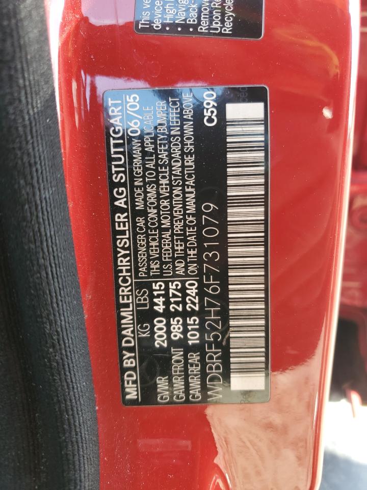 2006 Mercedes-benz C 230 Red vin: WDBRF52H76F731079