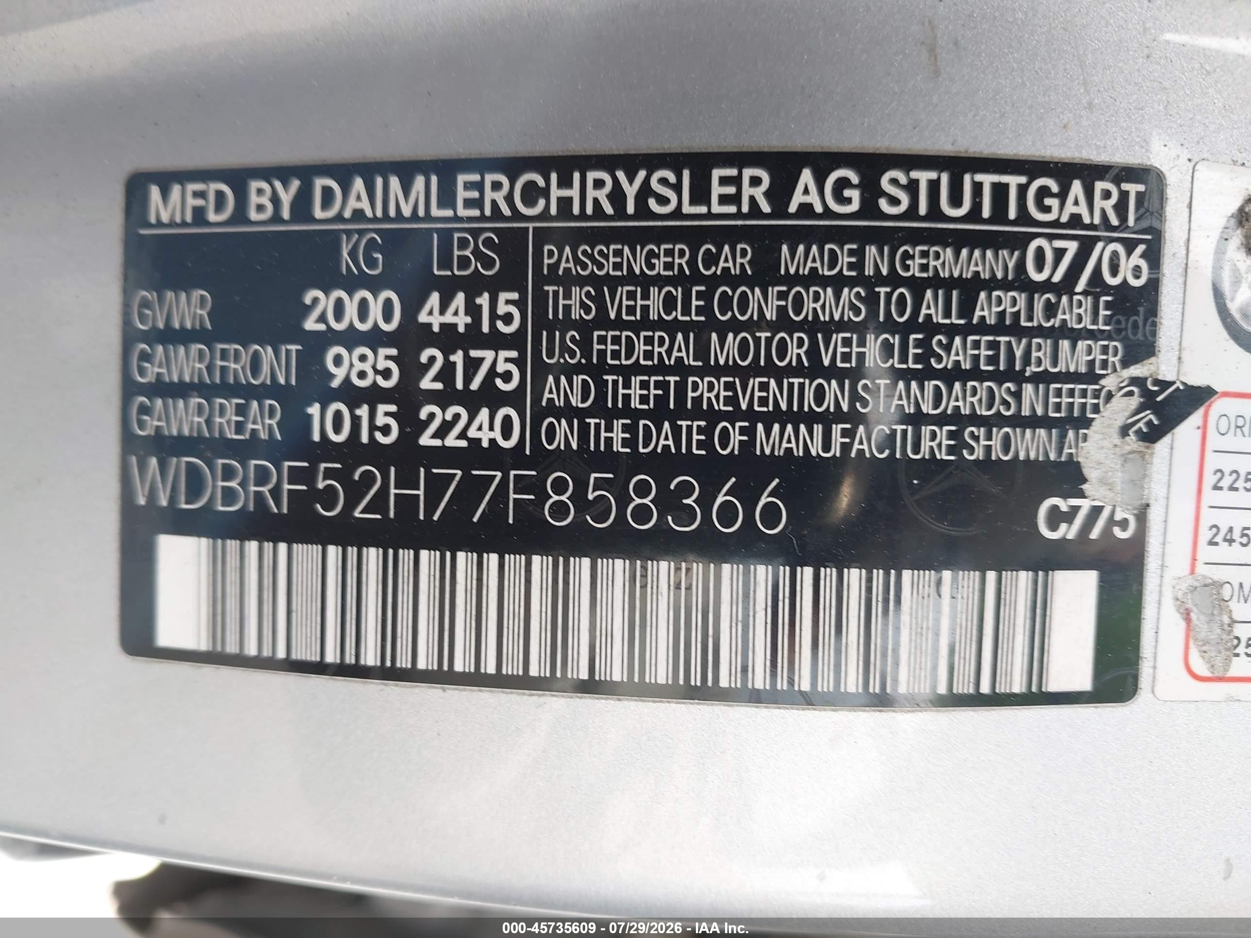 2007 Mercedes-benz C 230 Sport Silver vin: WDBRF52H77F858366