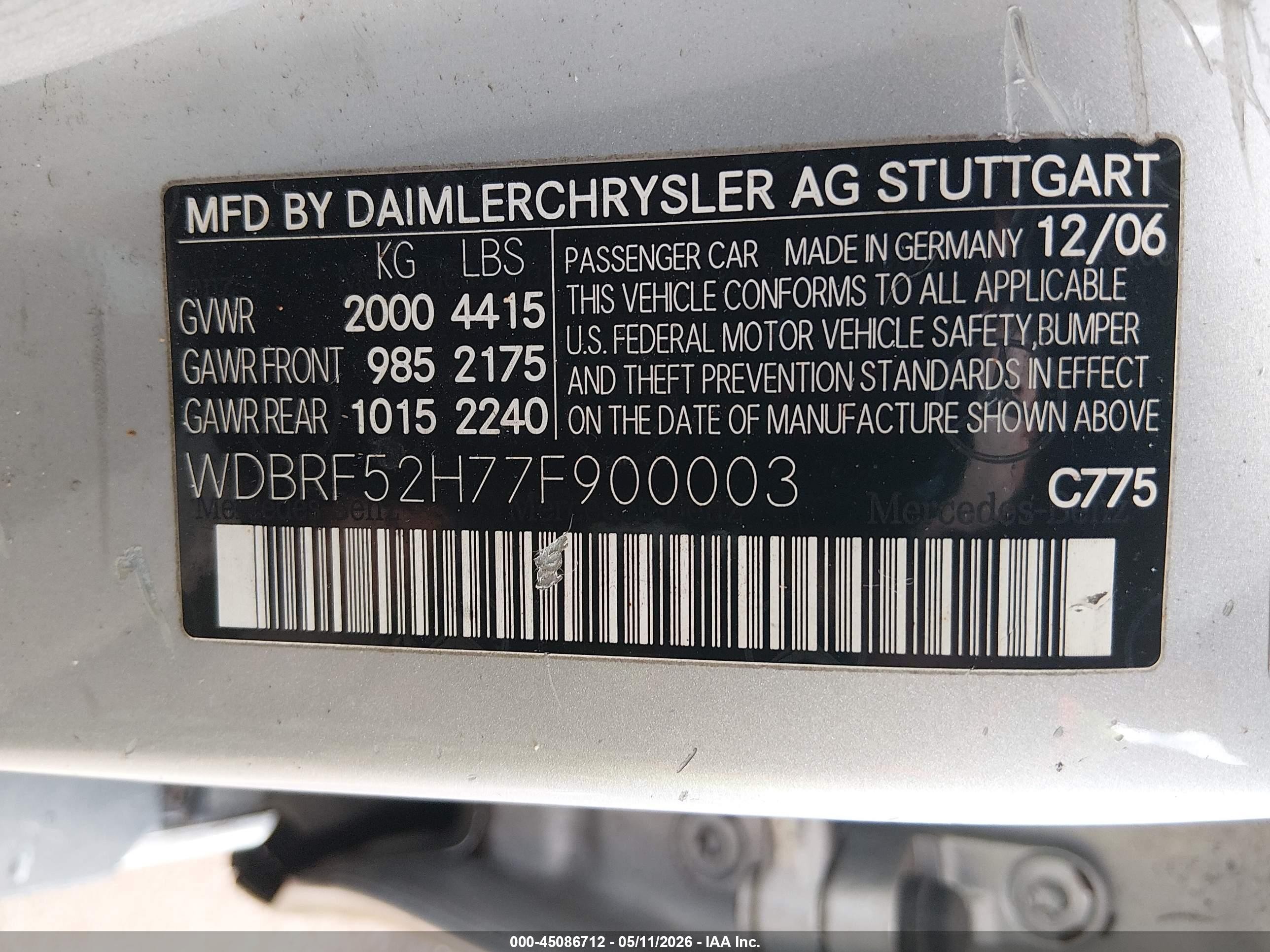 2007 Mercedes-benz C 230 Sport Silver vin: WDBRF52H77F900003