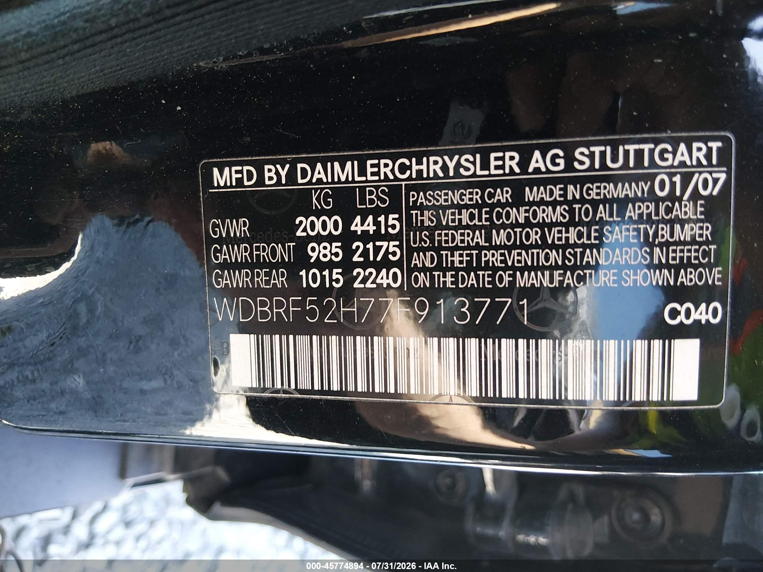2007 Mercedes-benz C 230 Sport Black vin: WDBRF52H77F913771