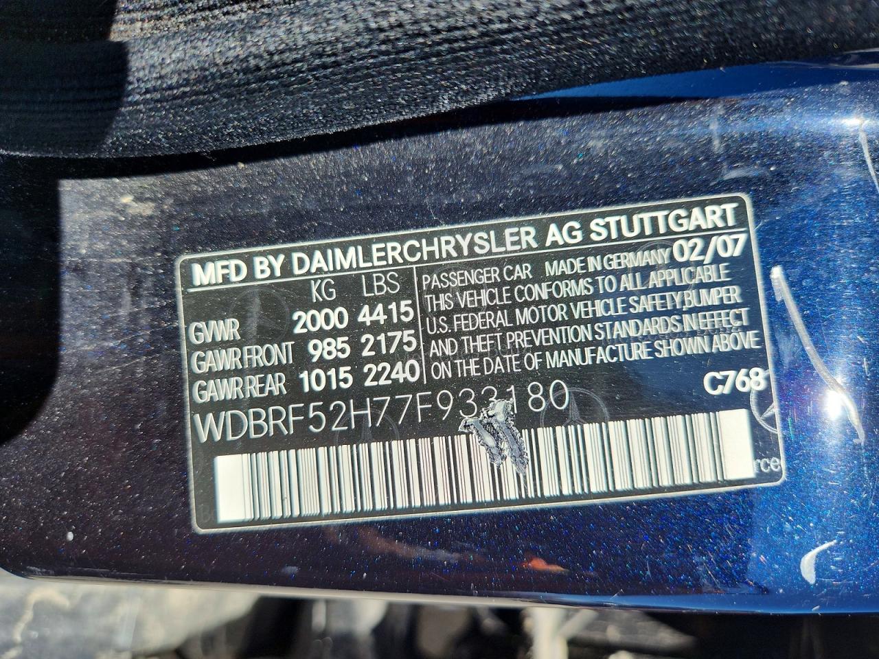 2007 Mercedes-benz C 230 Black vin: WDBRF52H77F933180