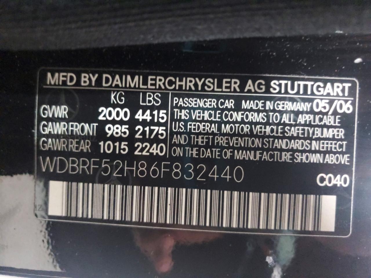 2006 Mercedes-benz C230 Black vin: WDBRF52H86F832440