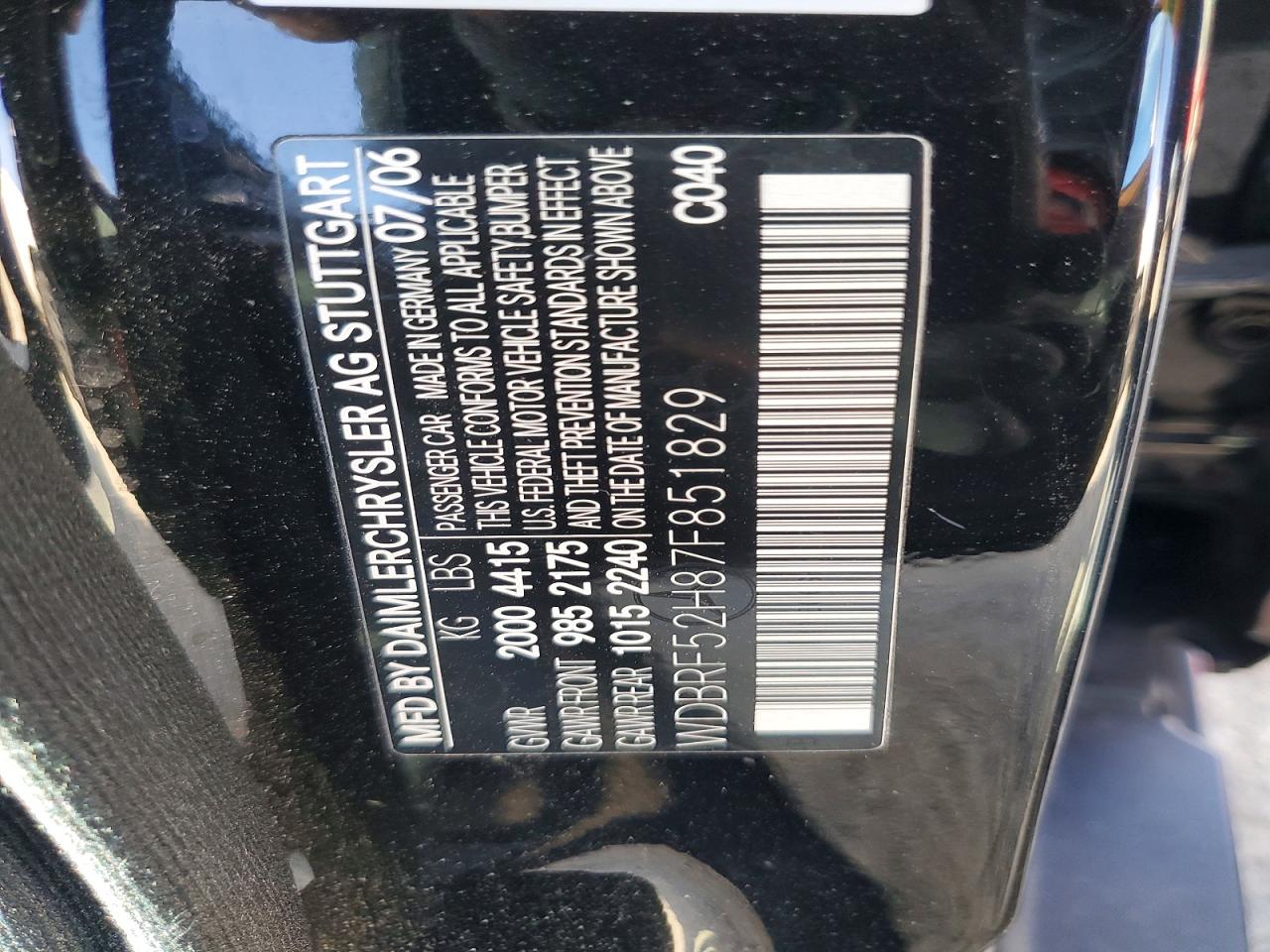 2007 Mercedes-benz C 230 Black vin: WDBRF52H87F851829