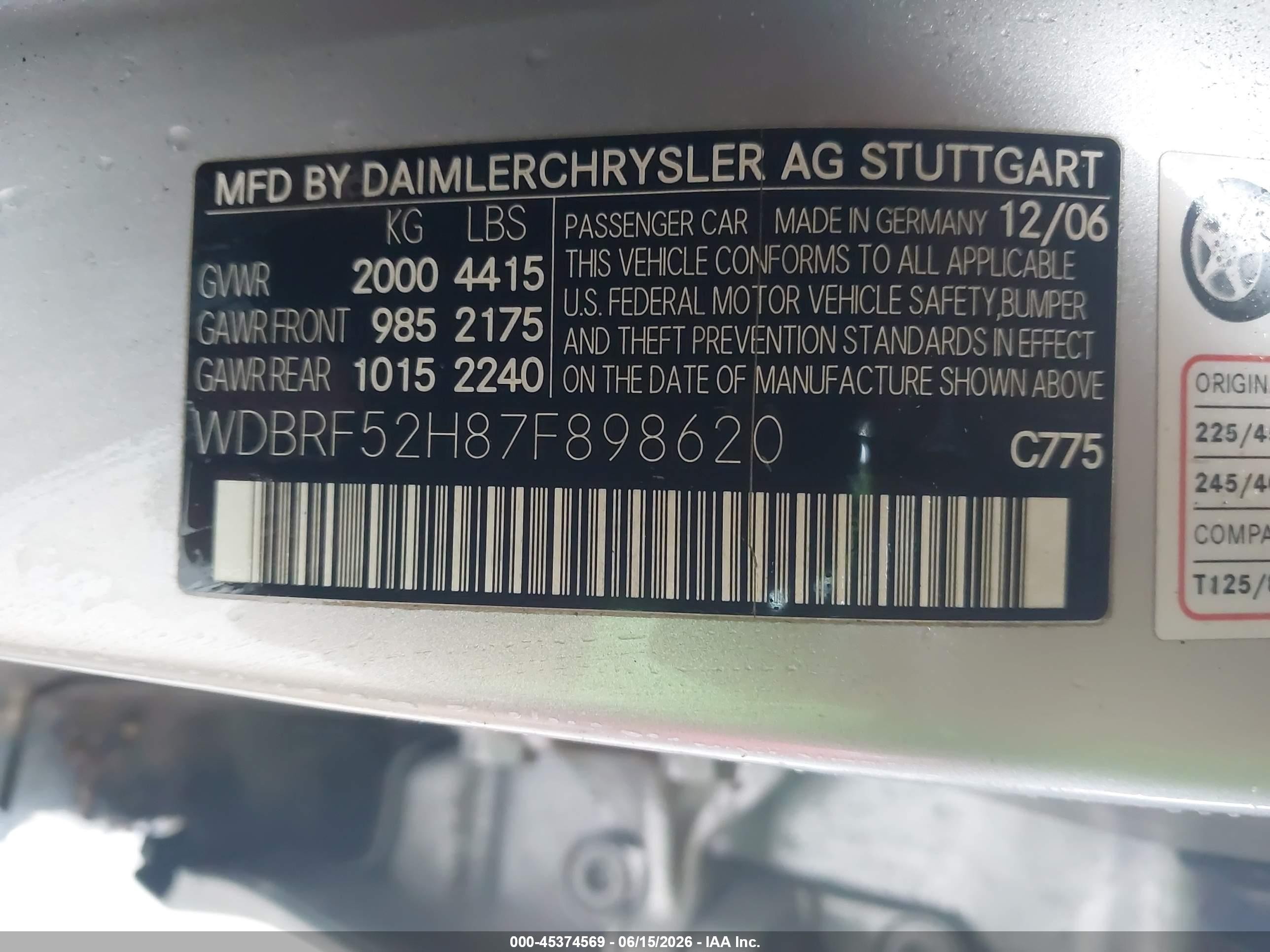 2007 Mercedes-benz C 230 Sport Silver vin: WDBRF52H87F898620