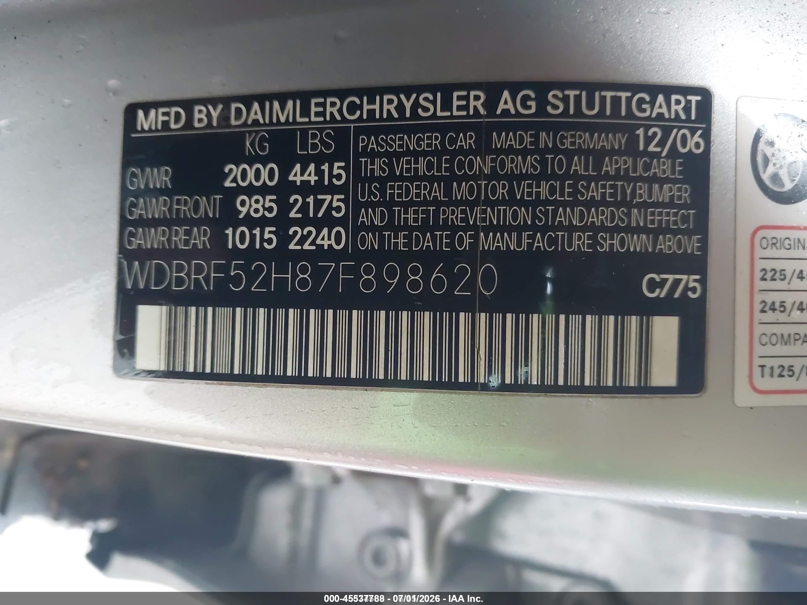2007 Mercedes-benz C 230 Sport Silver vin: WDBRF52H87F898620