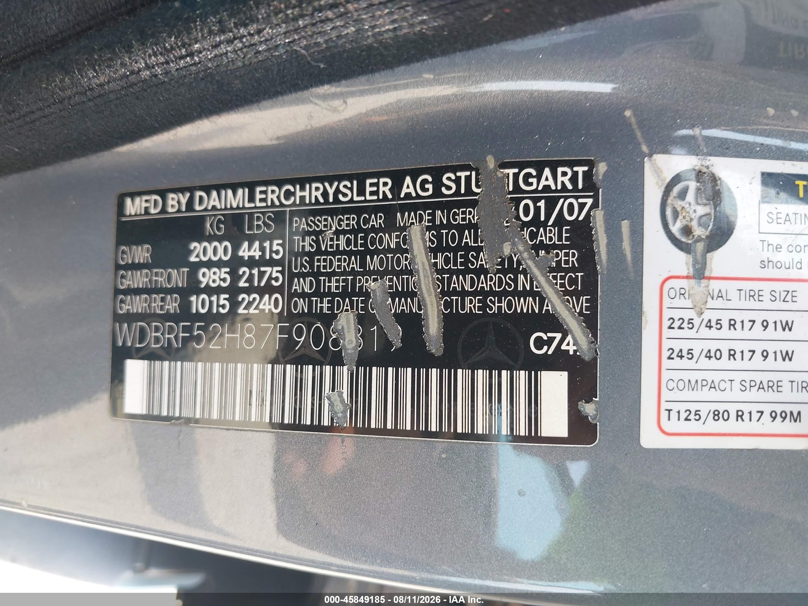 2007 Mercedes-benz C 230 Sport Teal vin: WDBRF52H87F908319