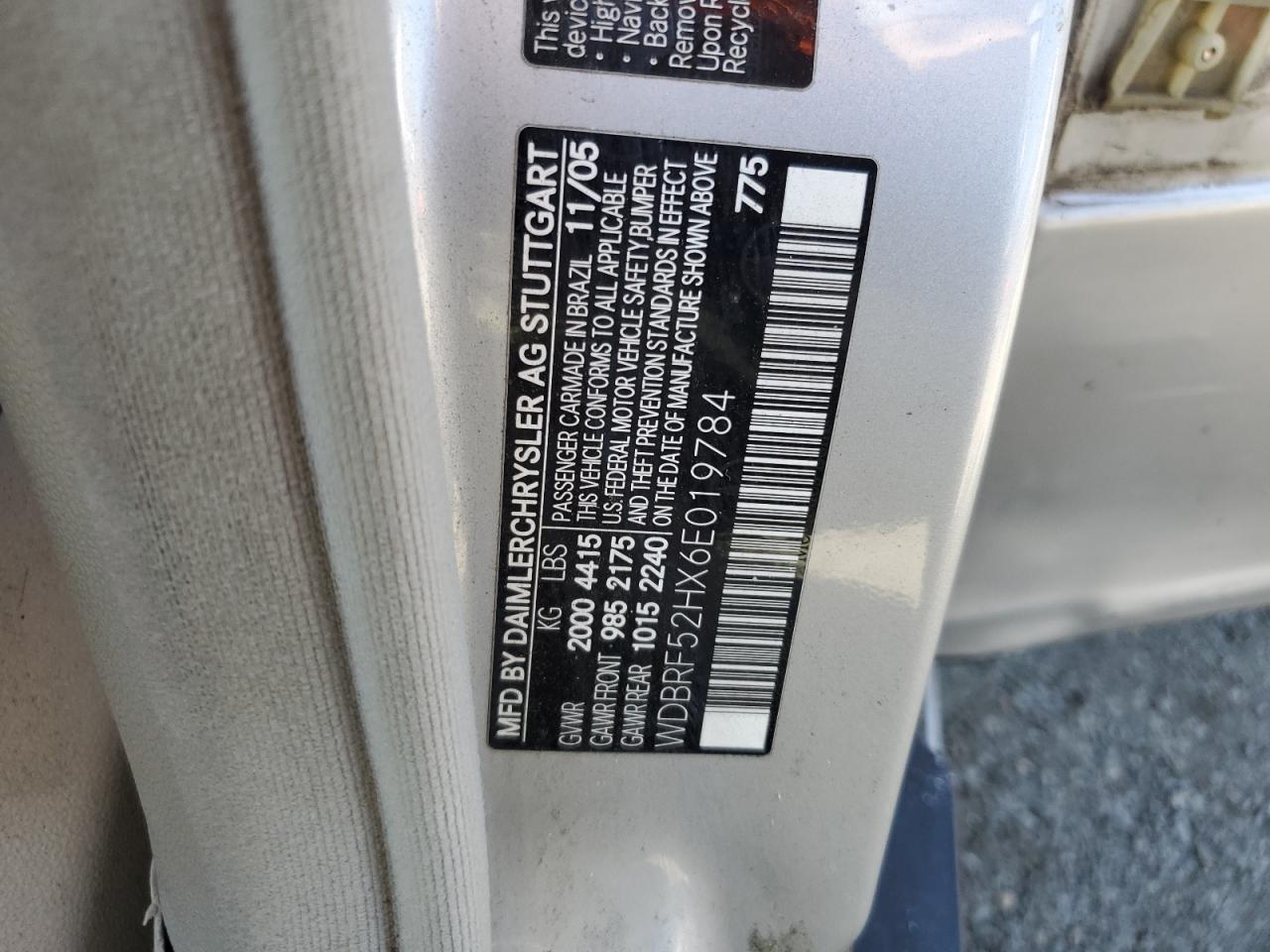 2006 Mercedes-benz C 230 Silver vin: WDBRF52HX6E019784
