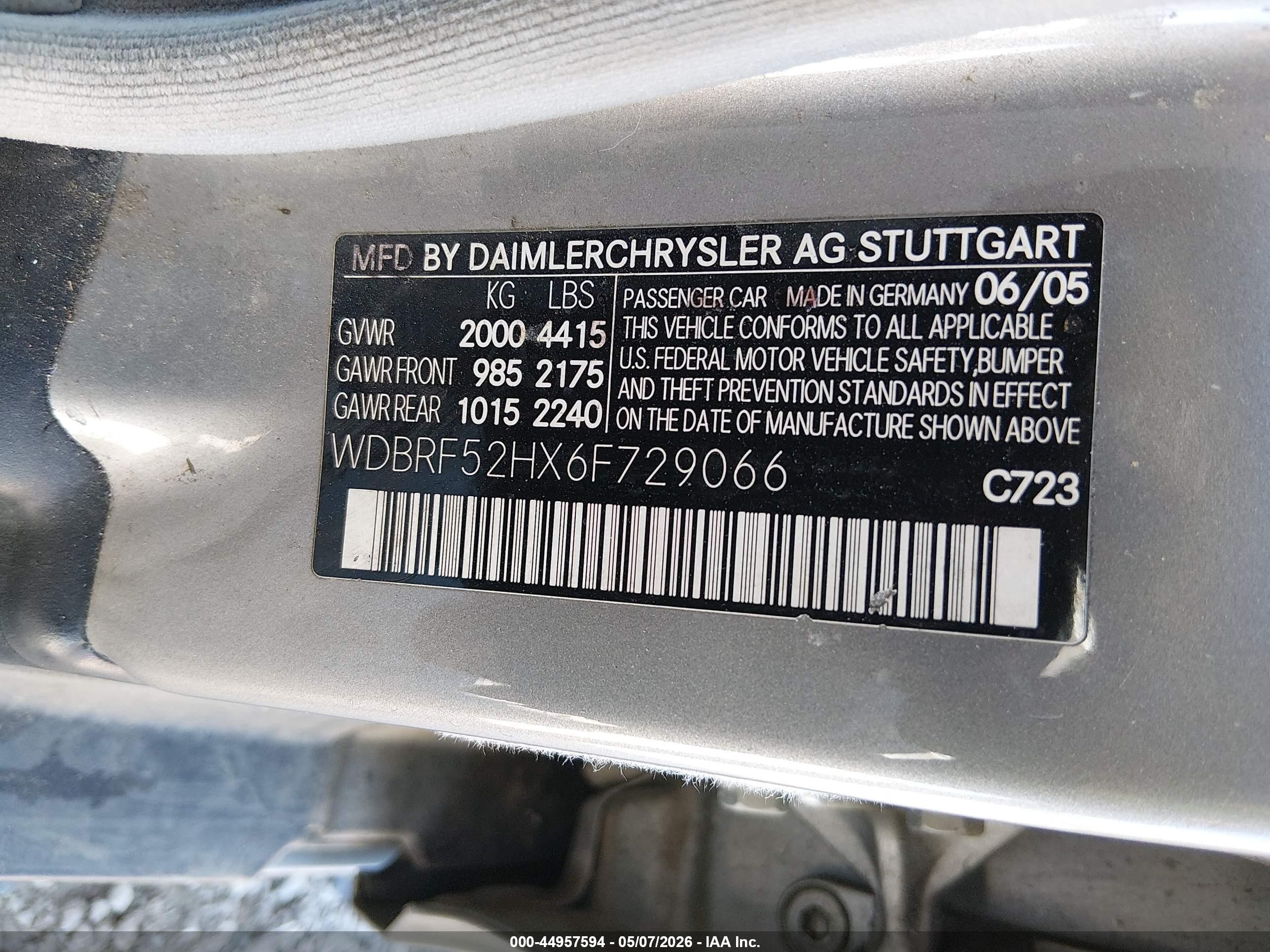 2006 Mercedes-benz C 230 Sport Silver vin: WDBRF52HX6F729066