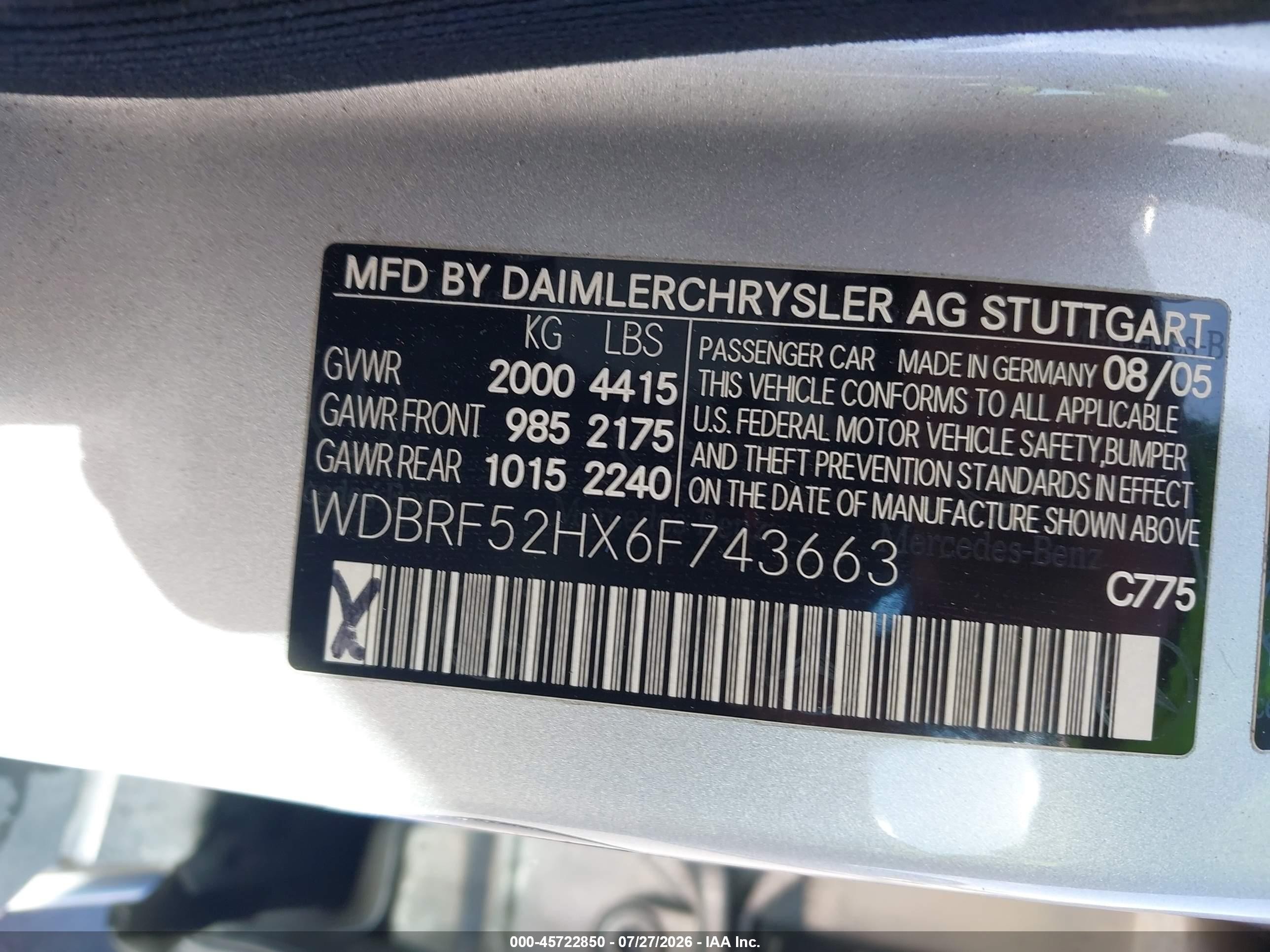 2006 Mercedes-benz C 230 Sport Серебряный vin: WDBRF52HX6F743663