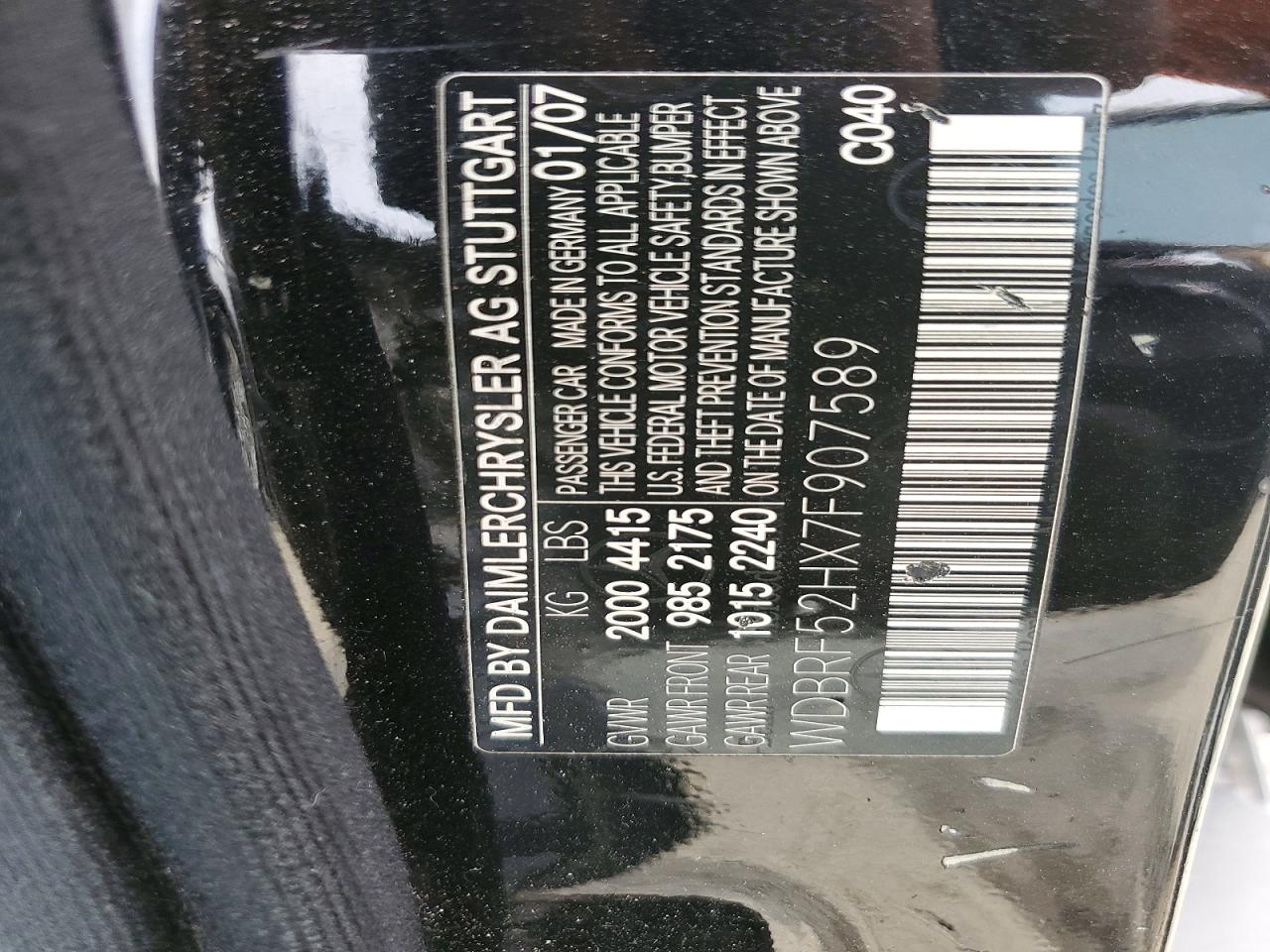 2007 Mercedes-benz C 230 Black vin: WDBRF52HX7F907589