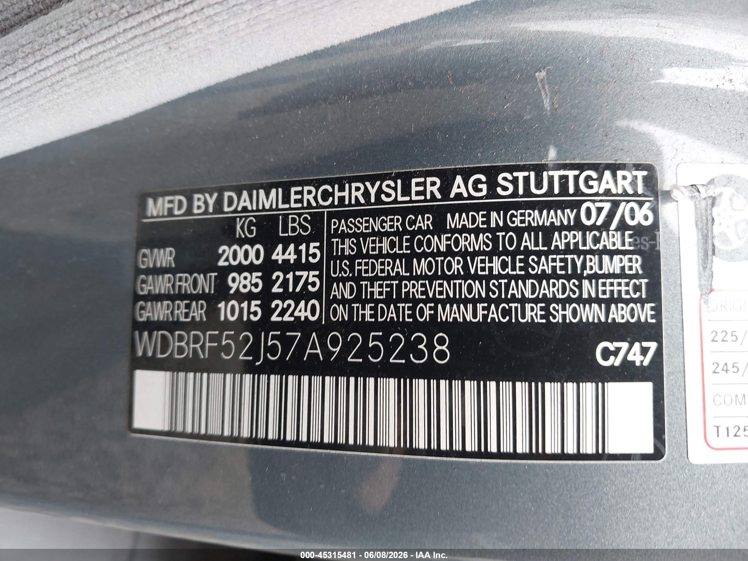 2007 Mercedes-benz C 230 Sport Light Blue vin: WDBRF52J57A925238