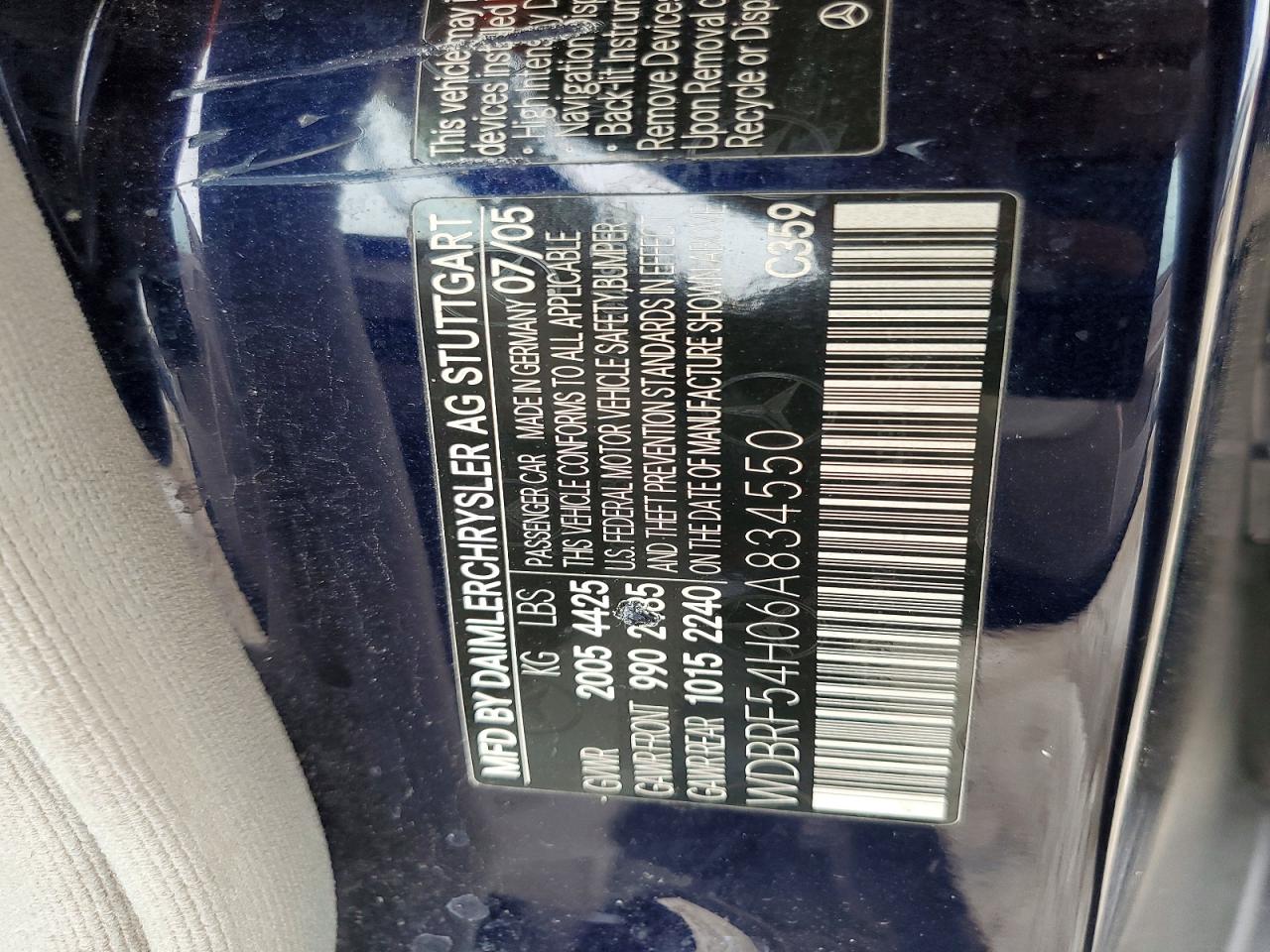 2006 Mercedes-benz C 280 Blue vin: WDBRF54H06A834550
