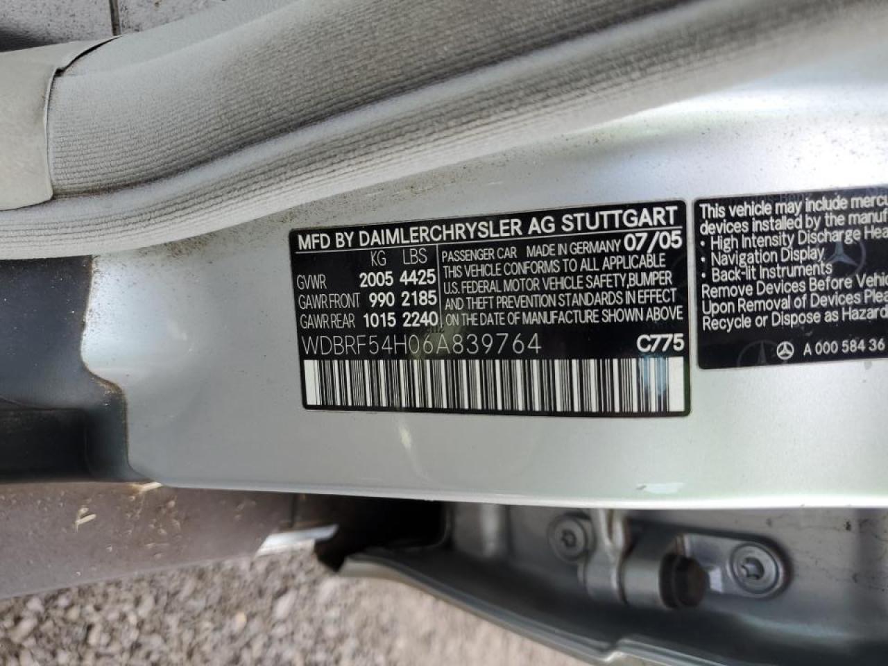 2006 Mercedes-benz C 280 Silver vin: WDBRF54H06A839764