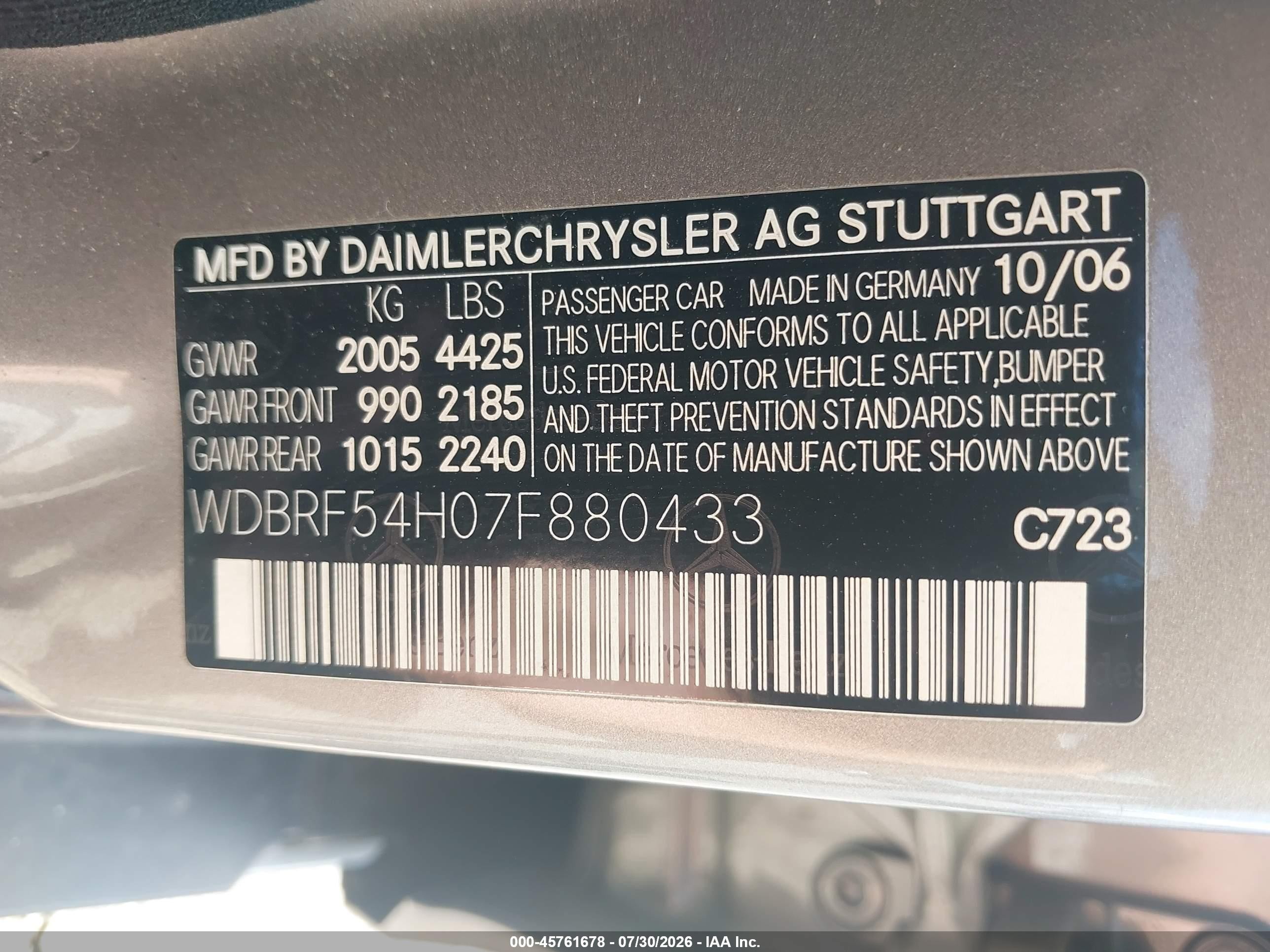 2007 Mercedes-benz C 280 Luxury Tan vin: WDBRF54H07F880433